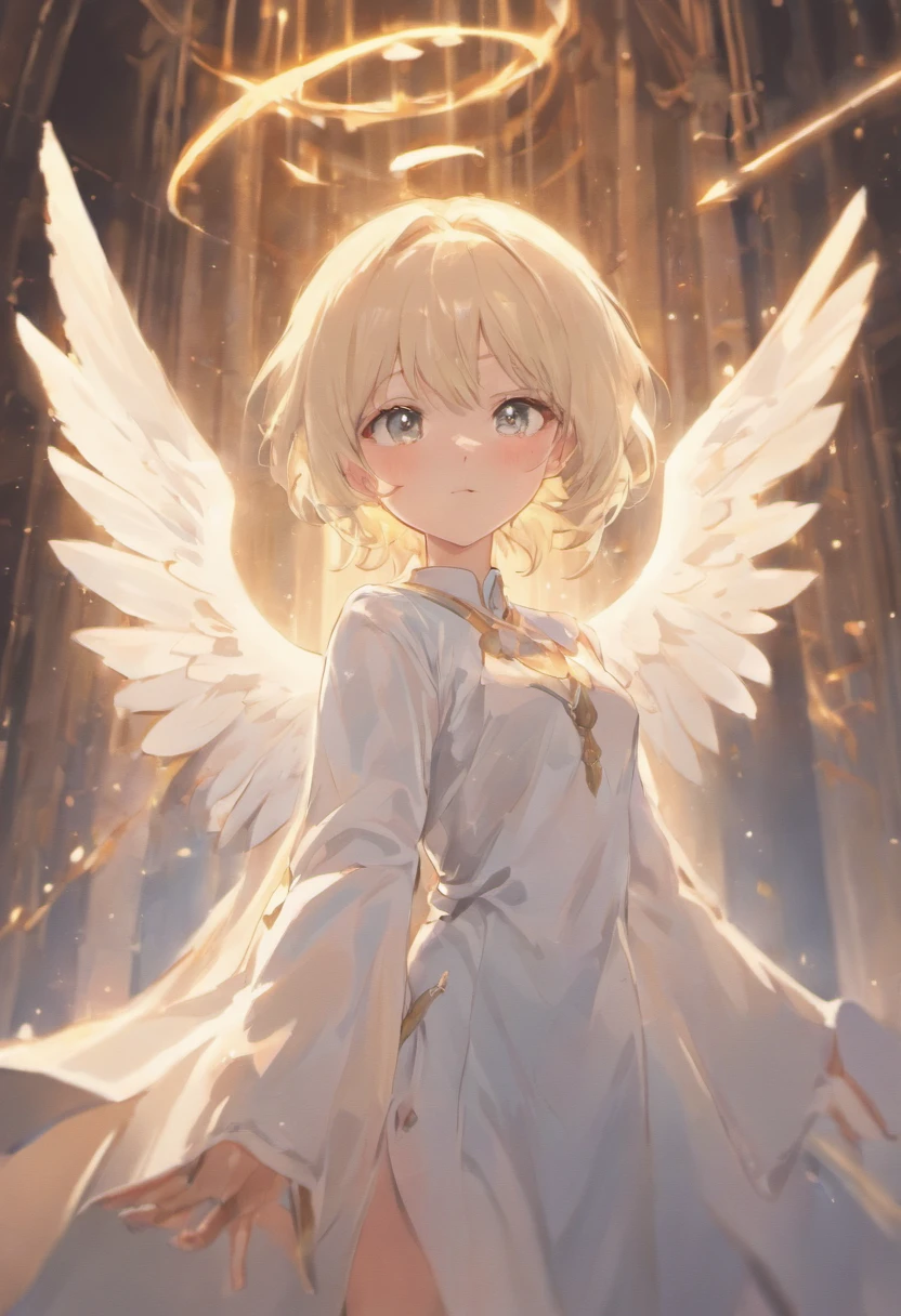 8k, 4k , realistic, Mature girl , female , beautiful, wears pure white clothes, has many white wings like an angel, female angel, looks intently, beautiful eyes