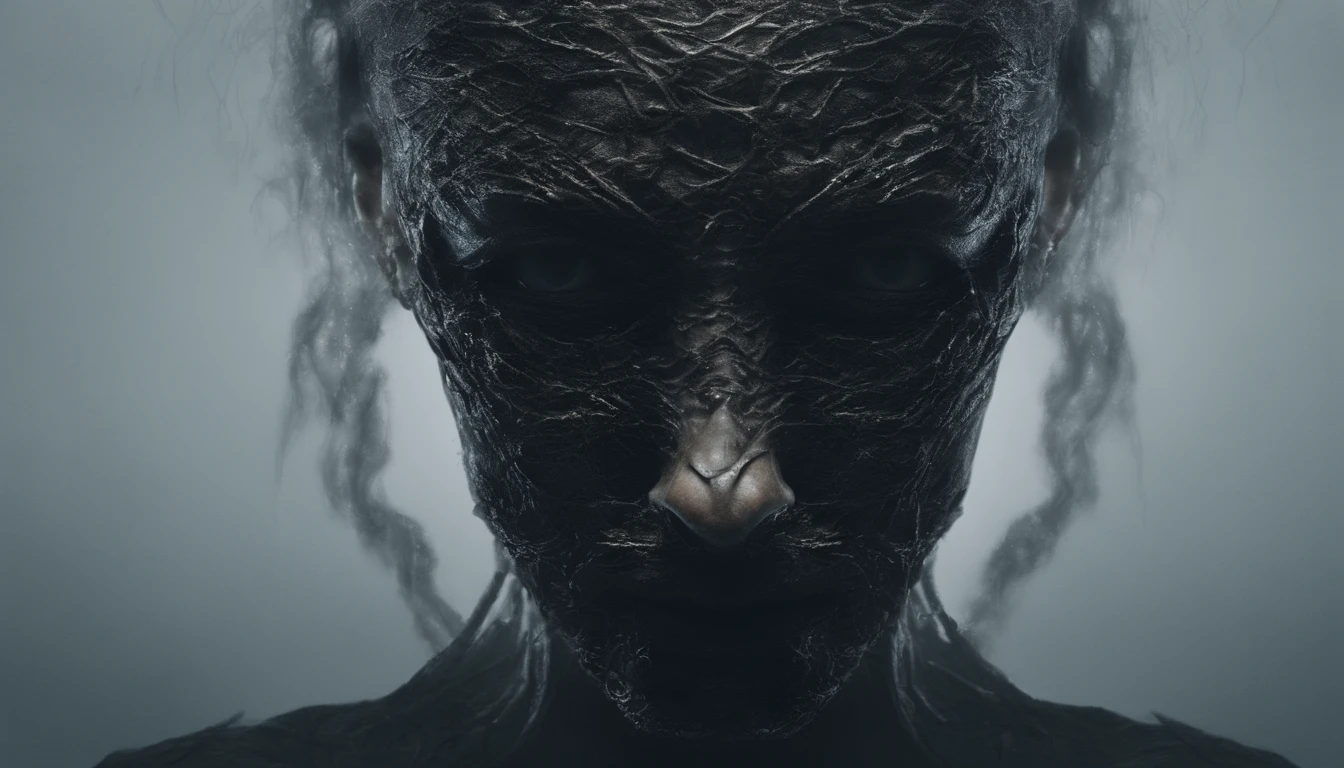 Stunning surreal art: front view emotional formless bizarre humanoid beggar face mask floating in darkness, vogue and Gucci style, minimalism photo, minimalistic, porosity, intricate details, rough texture, colorful top light, perfect crop, volumetric, super detailed, octane render, cinematic lighting, film grain
