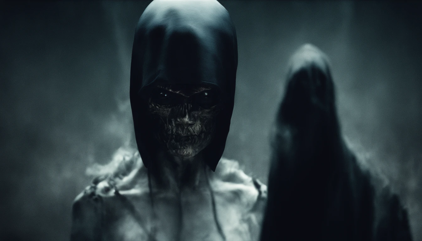 Stunning surreal art: front view emotional formless bizarre humanoid beggar face mask floating in darkness, vogue and Gucci style, minimalism photo, minimalistic, porosity, intricate details, rough texture, colorful top light, perfect crop, volumetric, super detailed, octane render, cinematic lighting, film grain