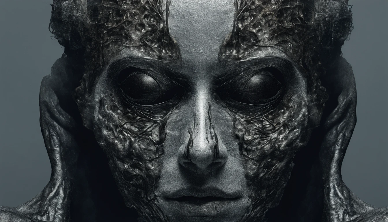 Stunning surreal art: front view emotional formless bizarre humanoid beggar face mask floating in darkness, vogue and Gucci style, minimalism photo, minimalistic, porosity, intricate details, rough texture, colorful top light, perfect crop, volumetric, super detailed, octane render, cinematic lighting, film grain