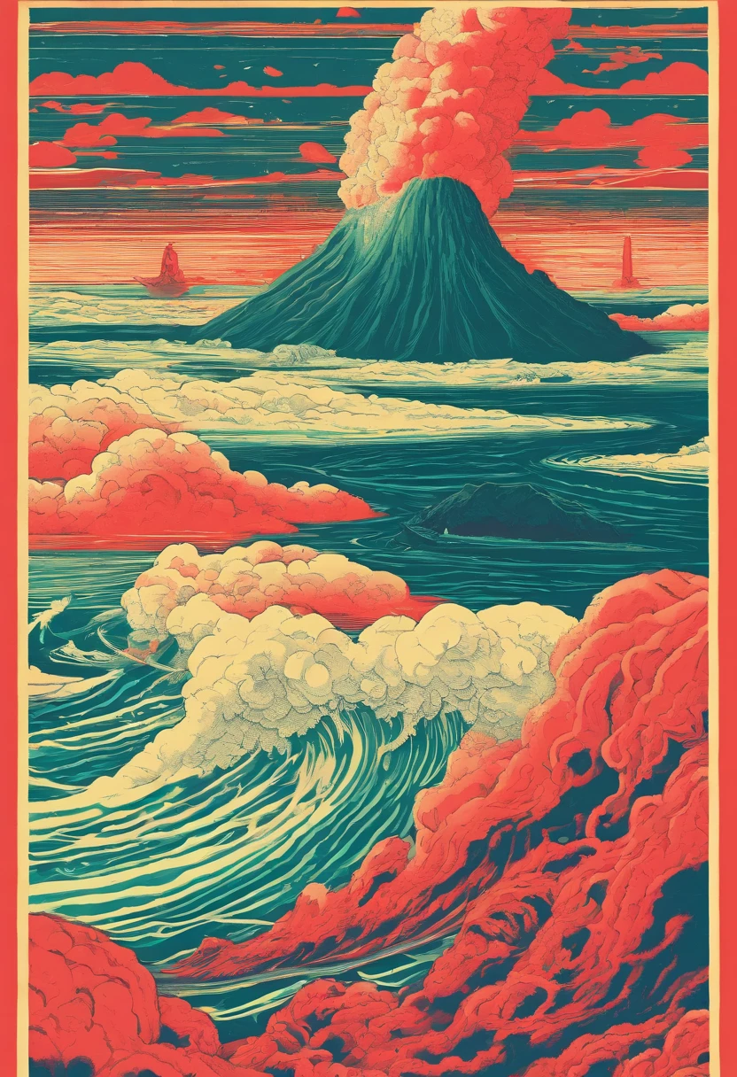 ocean floor，Undersea volcanic eruption，magma，vapour，8K分辨率