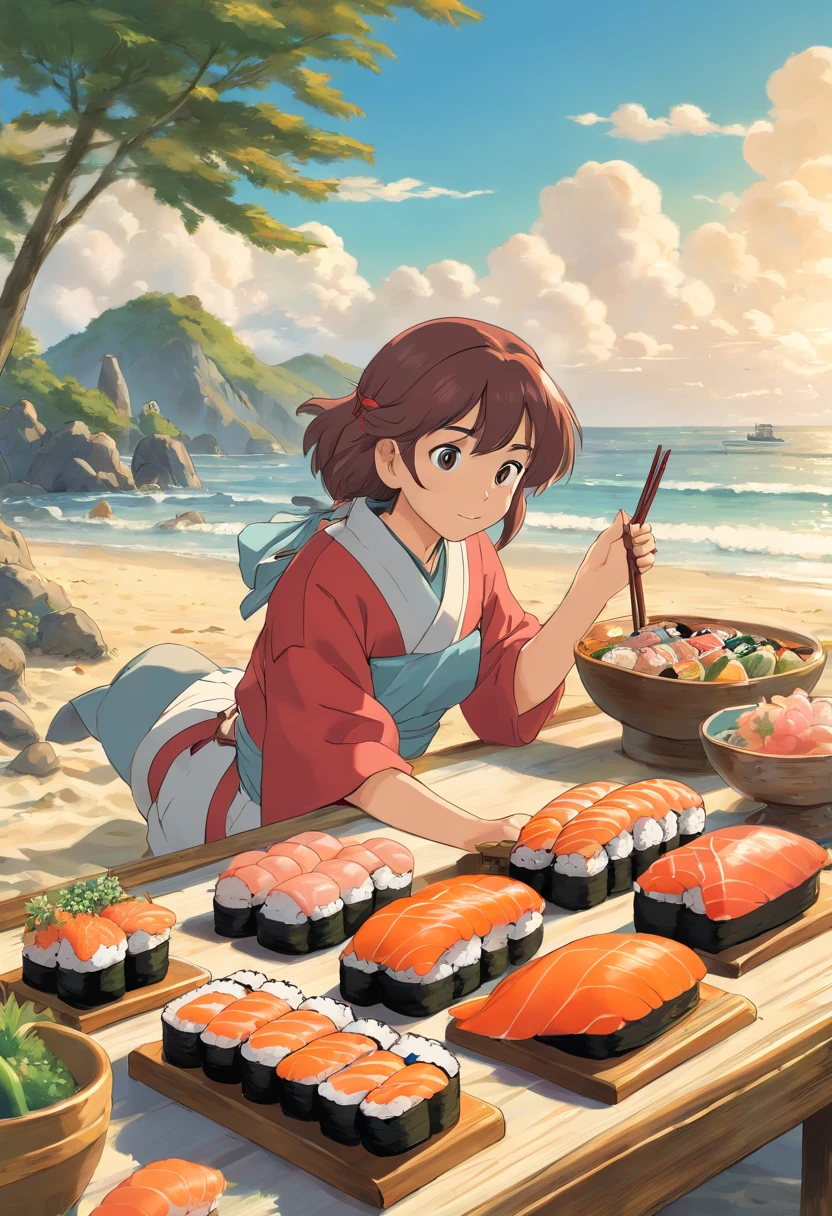 beach, sushi