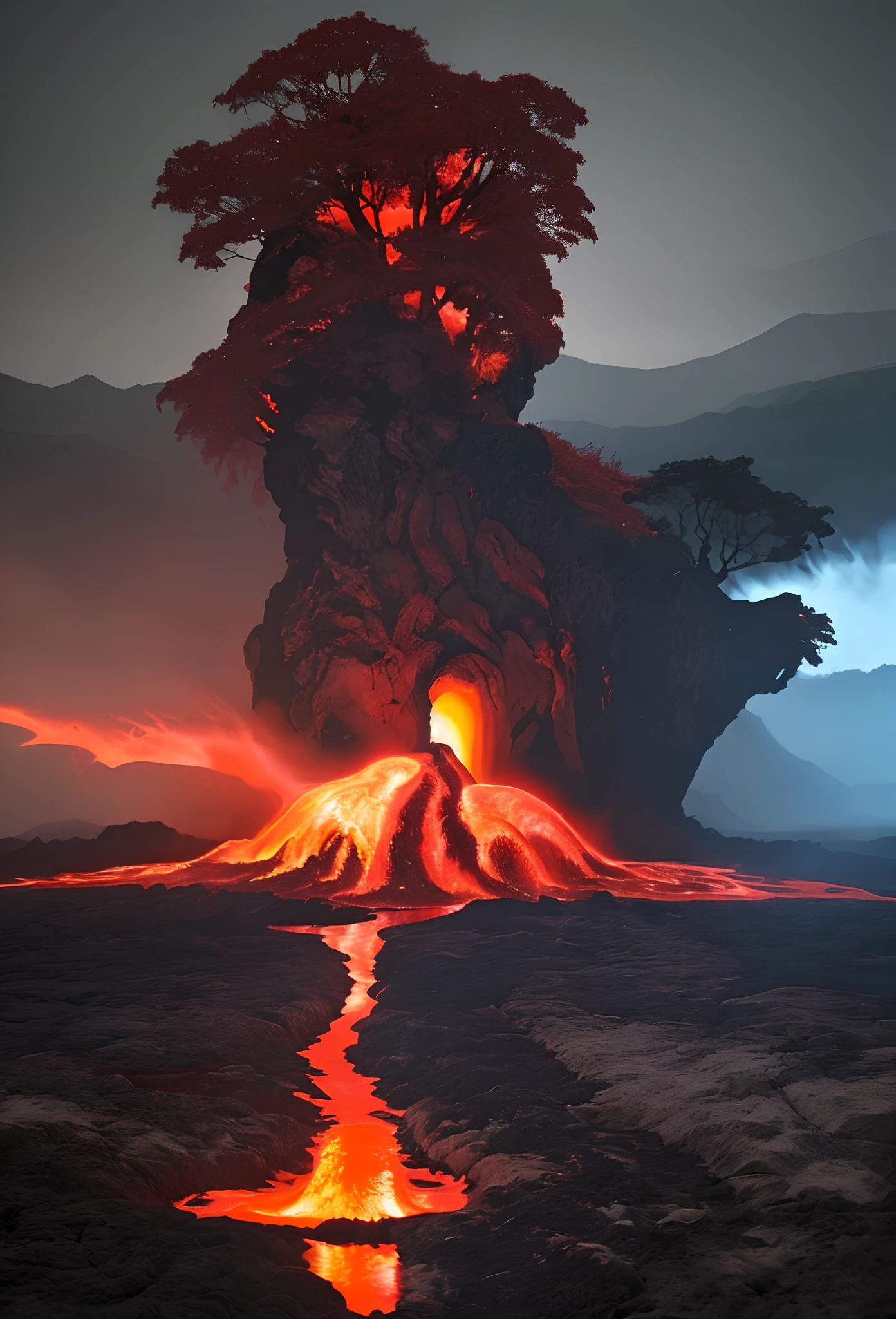 （Flowing fiery red magma：1.37），Flowing fiery red magma, (Blend perfectly with the picture:1.37）