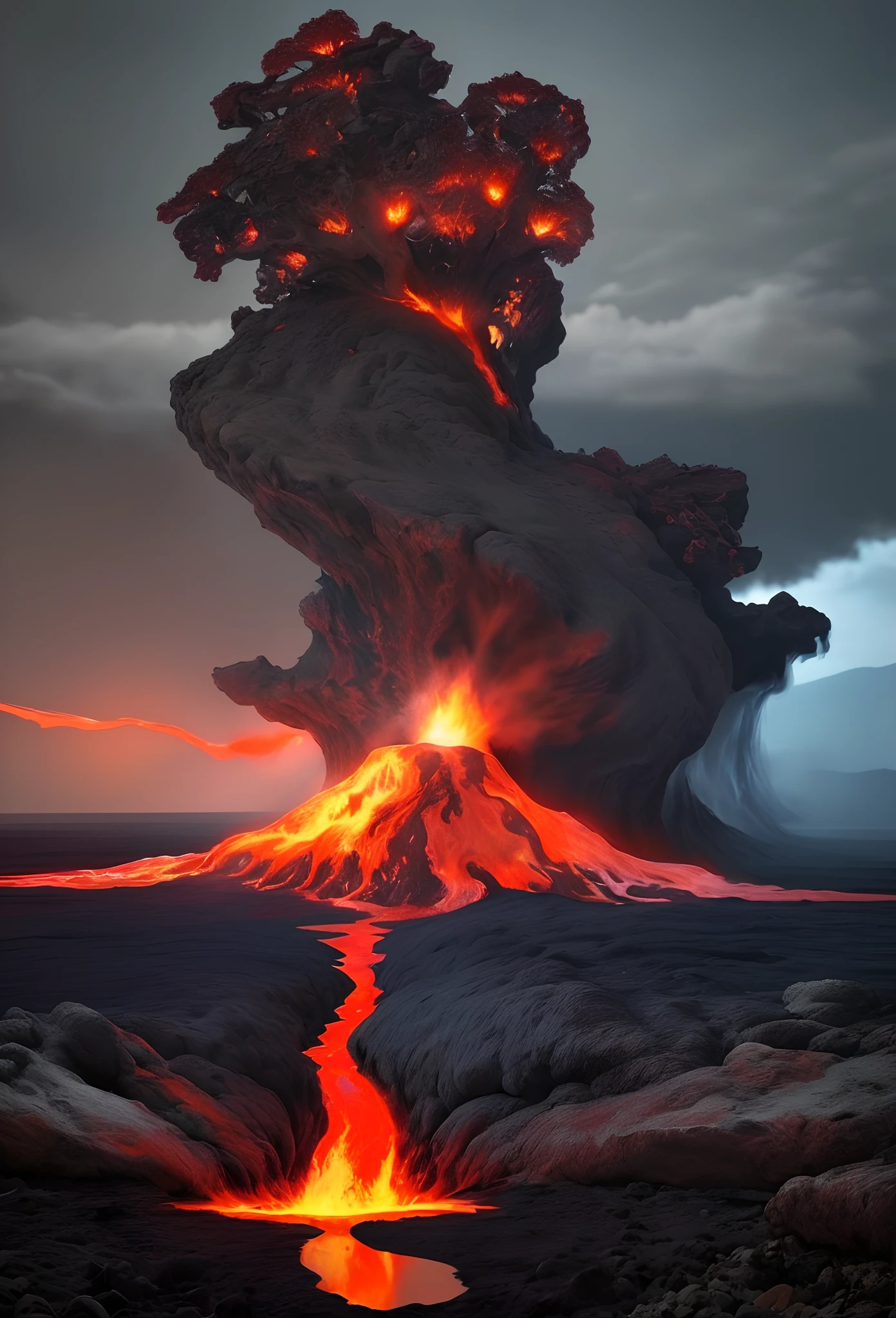 （Flowing fiery red magma：1.37），Flowing fiery red magma, (Blend perfectly with the picture:1.37）