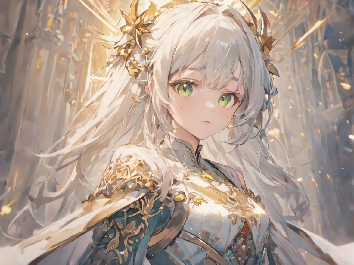 [(white background:1.4)::5],original,(illustration:1.1),(best quality),(masterpiece:1.1),(extremely detailed CG unity 8k wallpaper:1.1), (colorful:0.9),(mid shot:0.95),((highly detailed beautiful face and eyes)),(solo:1.2), (girl), (detailed beautiful eyes:1.15), (beautiful face:1.15), (glowing green eyes:1.25////),((silver medium hair)),(+perfect hand+:1.21),(Draw an illustration of a holy knight),(Religious),(slender),(silver hair),from side,(is wearing black dress),((furious)),(beautiful slender girl with holy knight costume),