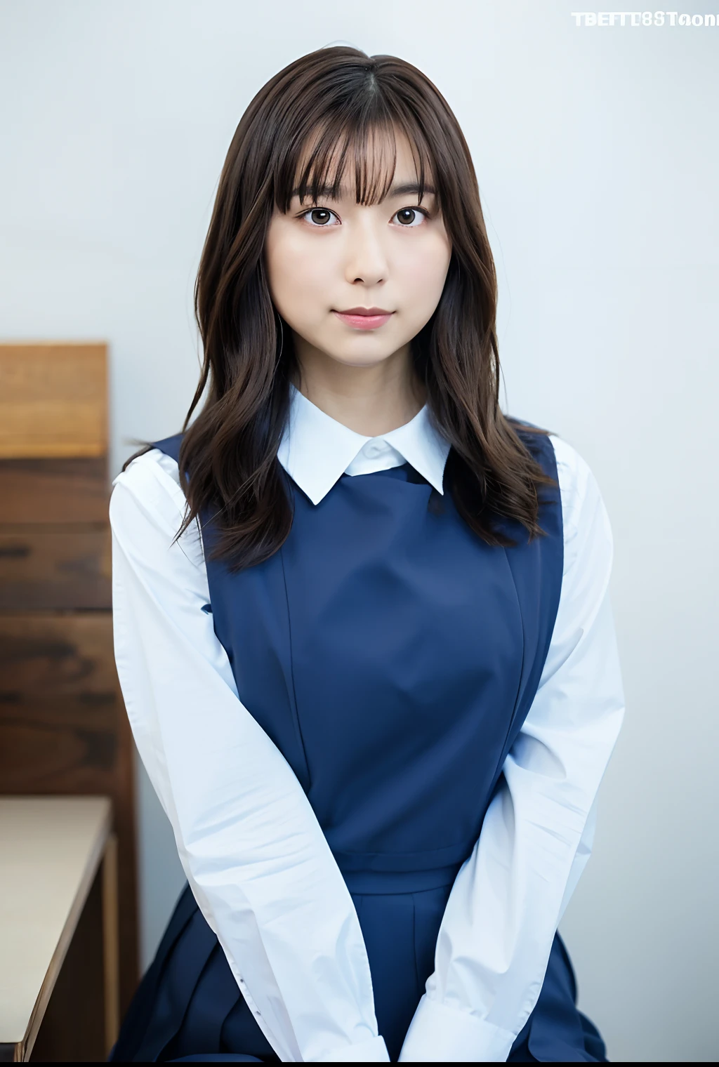 Japan girl in uniform,white shirt、red bowtie:1.2、Checked pleated skirt、pantyhose,Cute,mature youngster,17 agebody,nice perfect face with soft skin perfect face,gorgeous long wavy brown-haired,8K resolution,Ultra-realistic,Ultra-detailed,hightquality,huge-breasted:1.2)