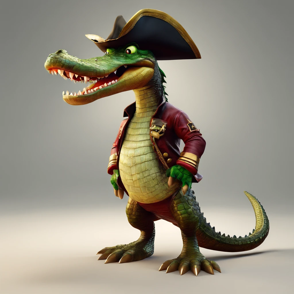 create a mascot of a pirate alligator like captain hook realistic disney , alligator ; alligator. alligator