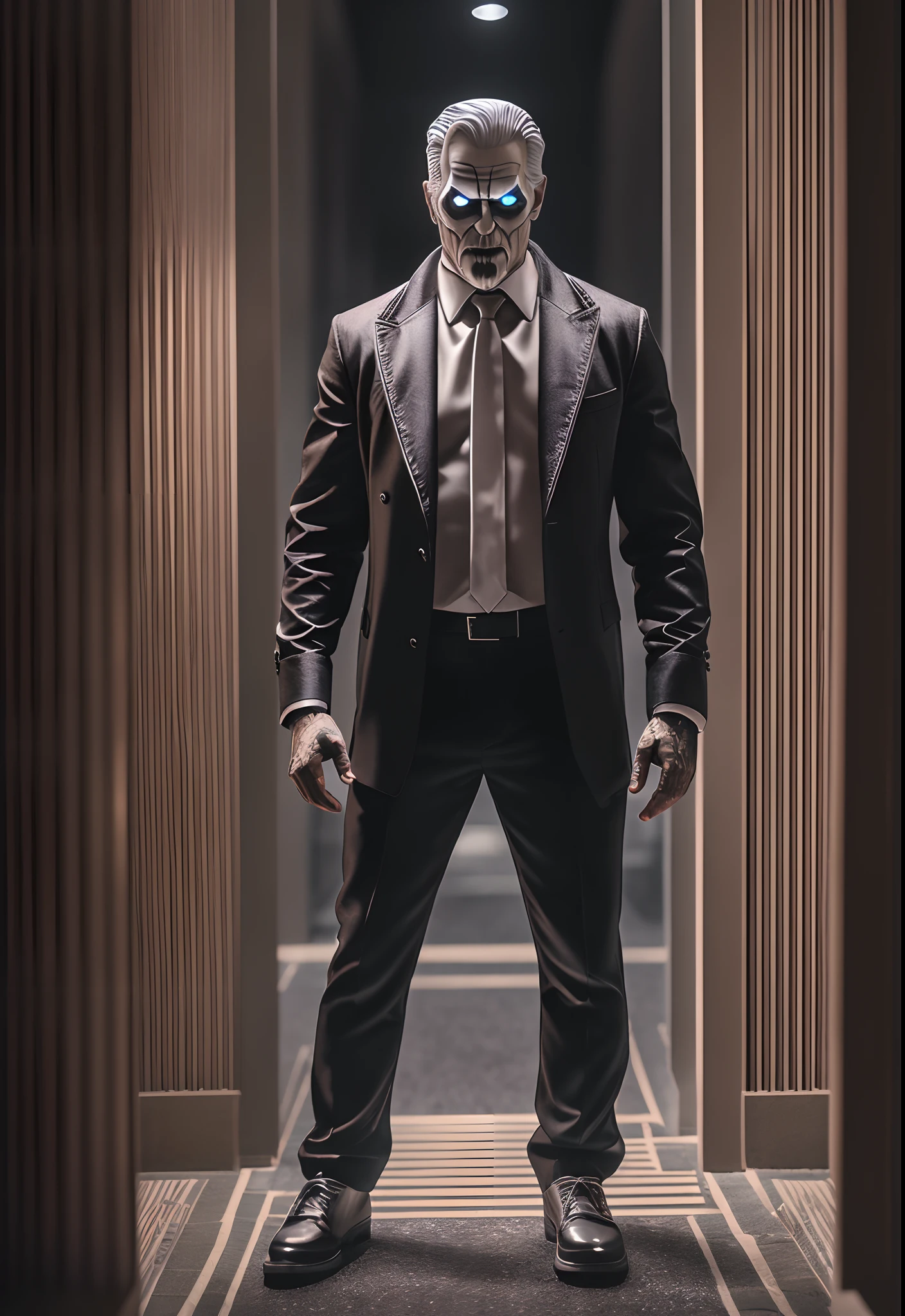 ((full body)), Scary Halloween man, night lighting, dramatic lighting, canon R6 RF100mm F2.8 L MACRO IS USM lens, ISO 100 f.2.6 photo realism, ray traced reflections, Cinestill 800T cinematic lighting, soft lighting, intricate details, depth of field, photography, cinematic shot, cold tone - --auto --s2