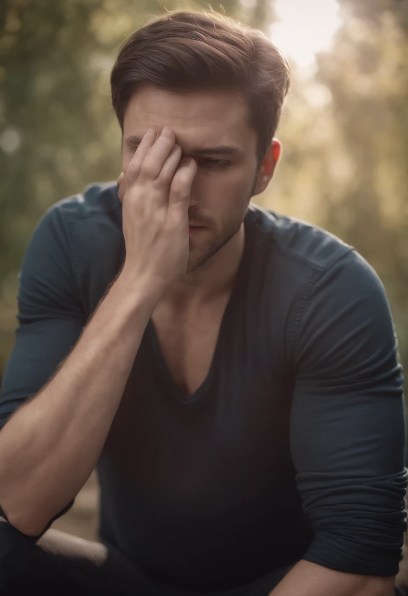 real human person, kneeling with hands on face, leaning forward, hyper realistic, 4k,
