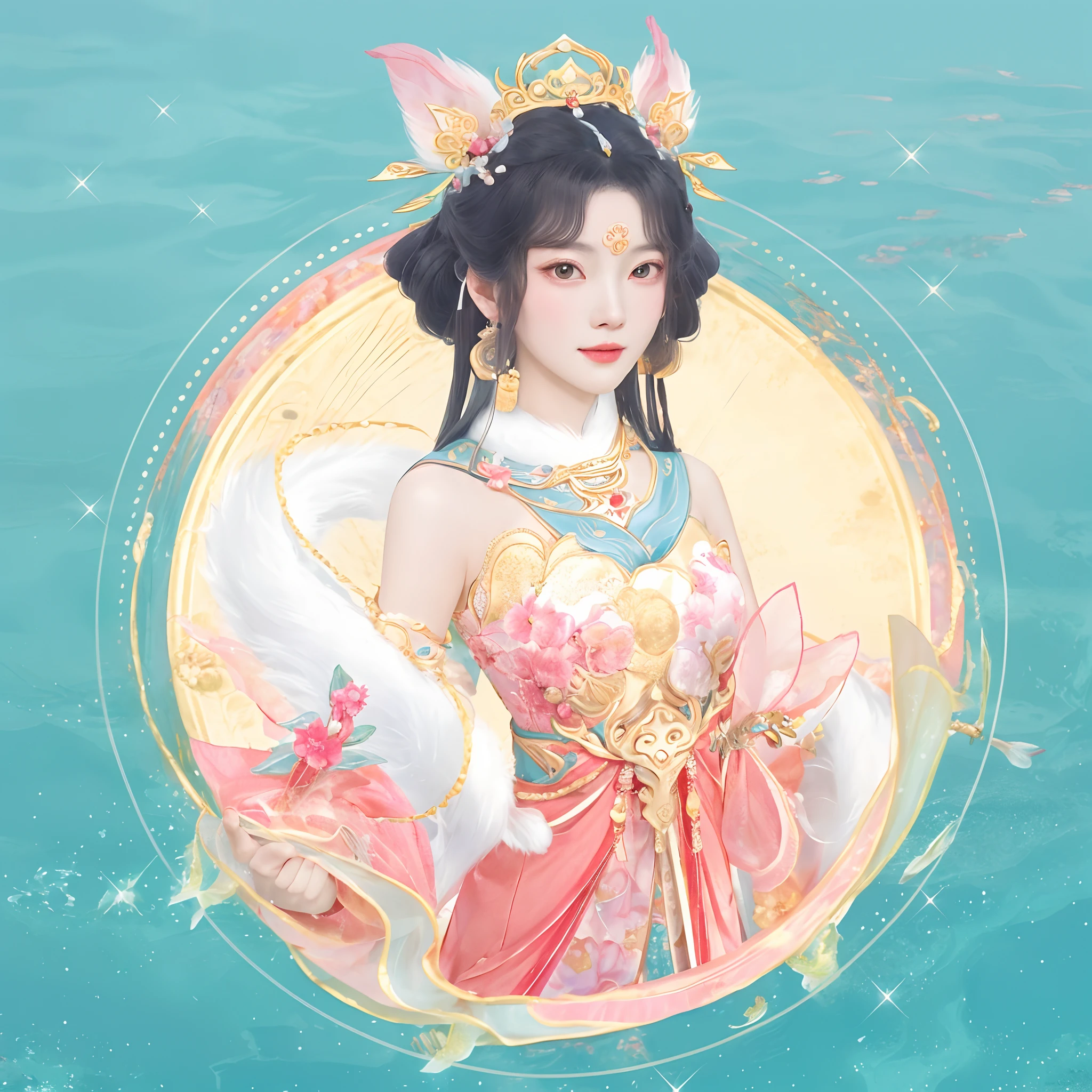 Anime girl in pink dress，Holding a fan in your hand, queen of the sea mu yanling, a beautiful fantasy empress, Inspired by Lan Ying, inspired by Park Hua, ((a beautiful fantasy empress)), Palace ， A girl in Hanfu, full-body xianxia, gilded lotus princess, Inspired by Qiu Ying, inspired by Ma Yuanyu