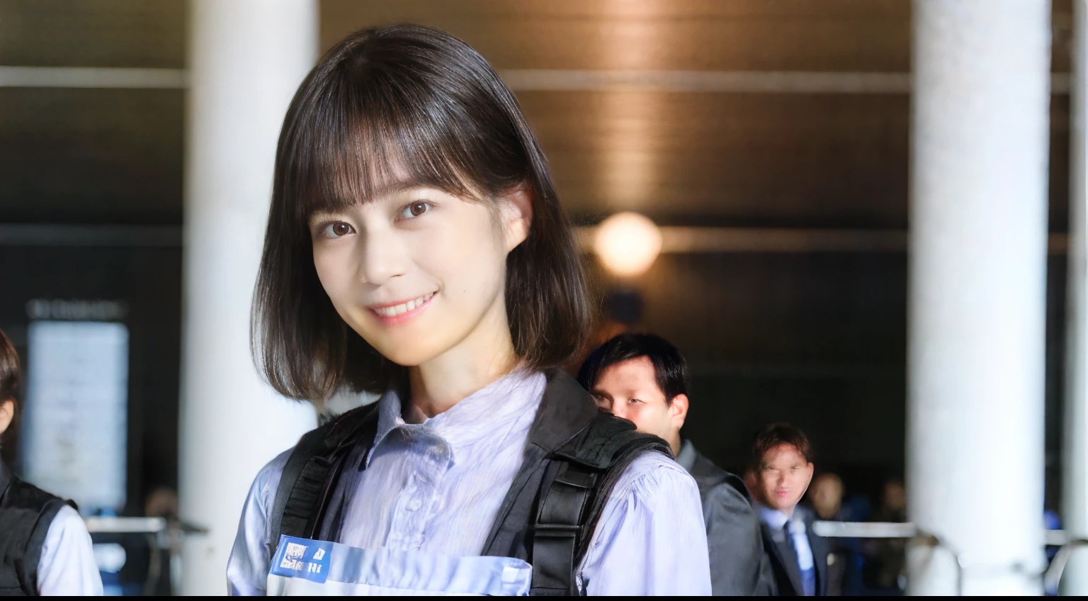 52
(a 20 yo woman), (A hyper-realistic), (Masterpiece), Short Bob Cut, (Cabin Attendant in Airport), kindly smile