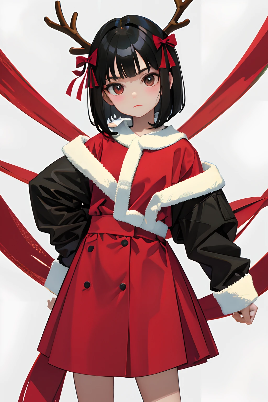 child,Christmas,A dark-haired,Medium bob,Reindeer Cosplay