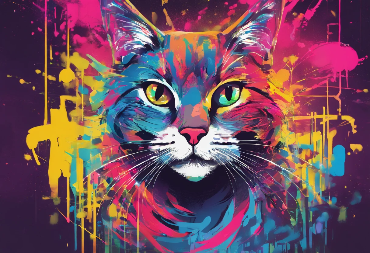 (Cat), Eduardo Kobra padding ,wall PORTRAIT geometric multidimensional, Art Book, yang08k, Beautiful, Colorful, Masterpieces, of the highest quality, Best Quality, Official art, Beautiful and aesthetic,