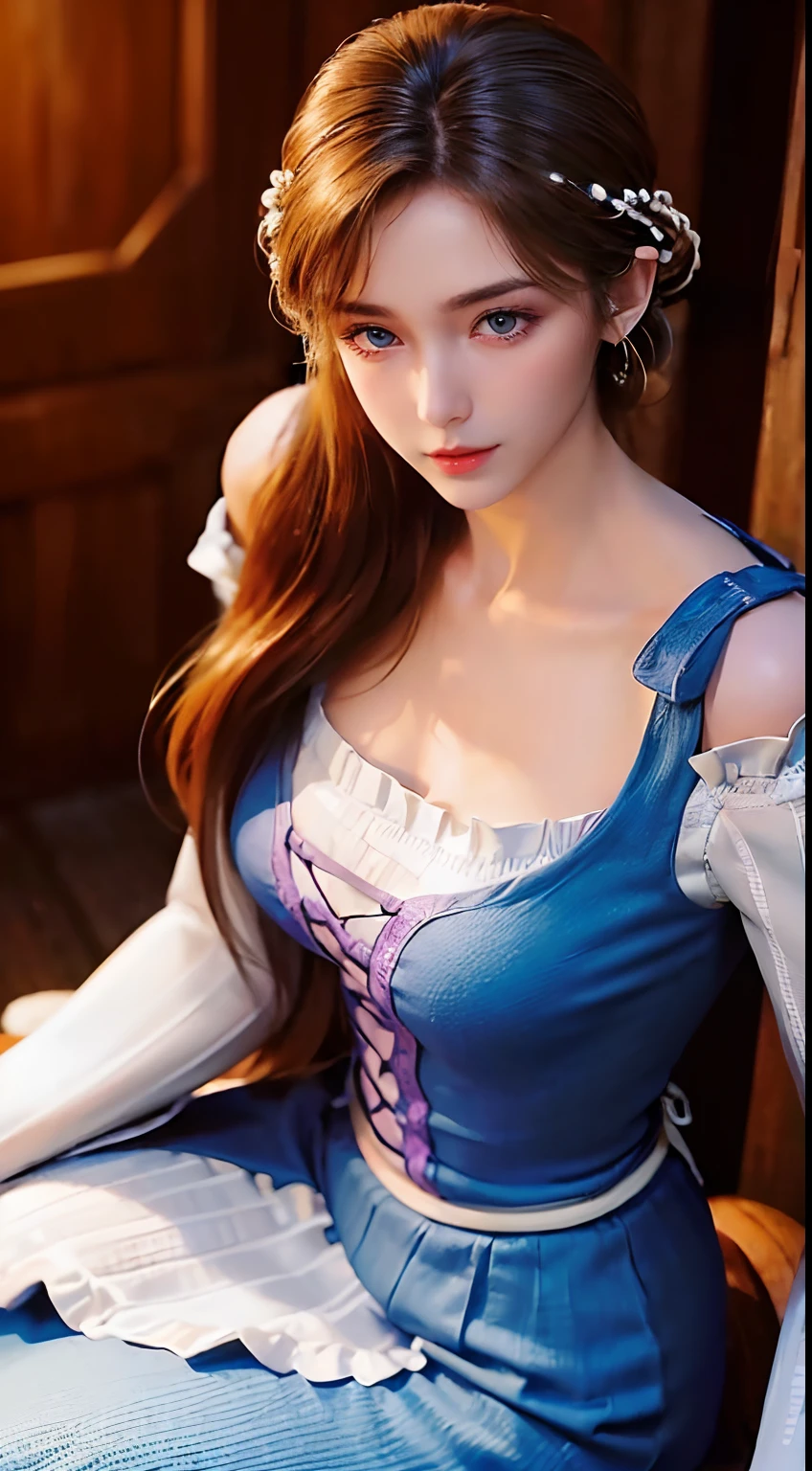 "1 beautiful girl, (((dressed in the style of a rural girl:1.6)), low slit, (((long chestnut hair:0.8))), most detailed and beautiful hair jewelry, mold most beautiful and flawless face, ((black eye pupils:0.8)), very beautiful eyes, big round eyes, ((brown eyes:1.1)), beautiful and detailed makeup eyelashes, nose tall, earrings, small red lips, rosy face, clean face, flawless beautiful face, smooth white skin, ((large breasts: 0.9)), Blums breasts, ((chest big and super round: 0.9)), ((super tight breasts: 1.2)), ((breast augmentation: 0.8)), beautiful breasts, slim and petite body, ((thin waist: 0, 9)), upper body of a beautiful girl, sexy girl, ((sitting position, leaning forward with arms in front and chest out: 1.6)), 8k photo, super high quality, surreal, 10x super pixels, realistic photo, dark studio, background bright, two-tone light, (high detail skin: 1.2), 8k uhd, soft light, high quality, volumetric light, realistic, High resolution photo, light, best photo, quality 4k, 8k, smooth and sharp, increased pixels by 10 times, super graphics, most realistic graphics, (((Snowfall background: 1.6))), 1 girl, alone, solo, ((portrait direct:1.2)), Extremely sharp, super realistic images."
