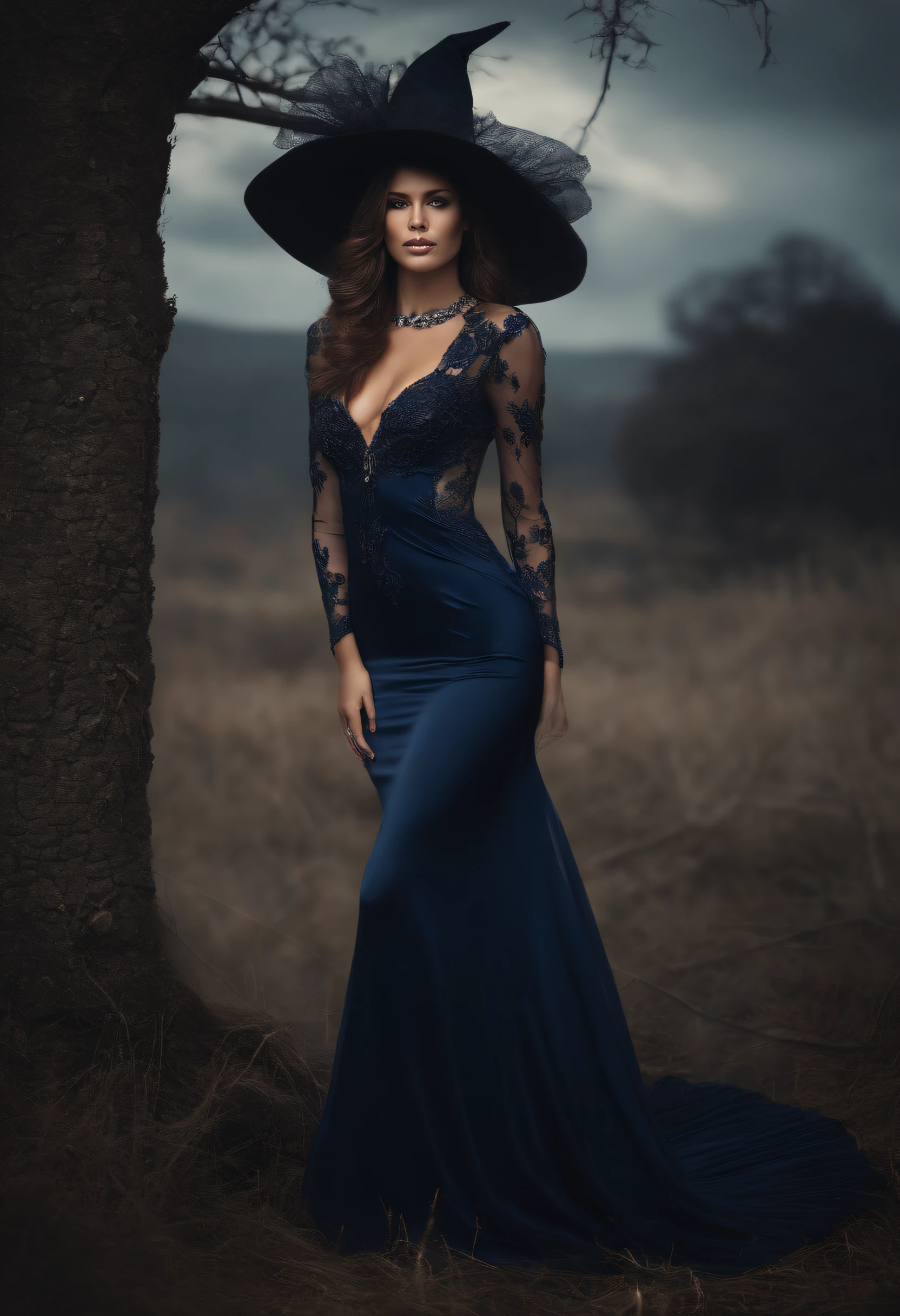 woman, photo, dark blue, photographic portrait, full-length, 
witch hat, seductive, boobnaked detalistic, 
boobnudis, figure-hugging see-through dress, 
gorgeous flat bust, digital-art, pixelated detail, (((correct body structure)))), 
high detail, lots of detail, gothic style jewelry, 
delicate sensuality, intricate details, bohemian, aesthetic, 
nudde, realistic, high quality, work of art, 
professional, super detailed
(taken with Canon EOS 5D Mark IV, 600mm),
 ((photo, 128 k, hyper-realistic)),