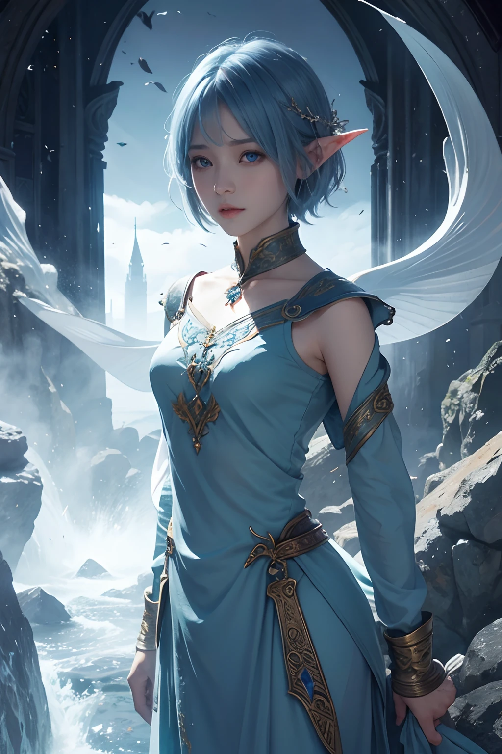 elvish、Fantasia、femele、the eyes are blue、short-hair