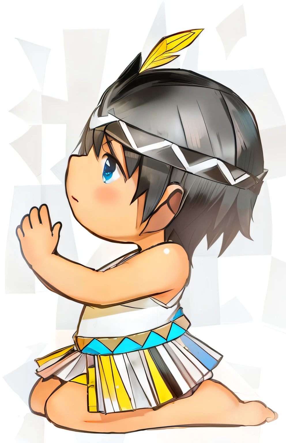 A little Indian with brown eyes in a standing and full-length position, Hestia, Estilo Pixiv, Melhor Avaliado em Pixiv, anime moe artstyle, advanced digital chibi art, Pixiv, pixiv daily ranking, De Bravely Default II, Arte HD, Popular em Pixiv, Aquarela Nendoroid, Arte do pixel Kirokaze, estilo chibi