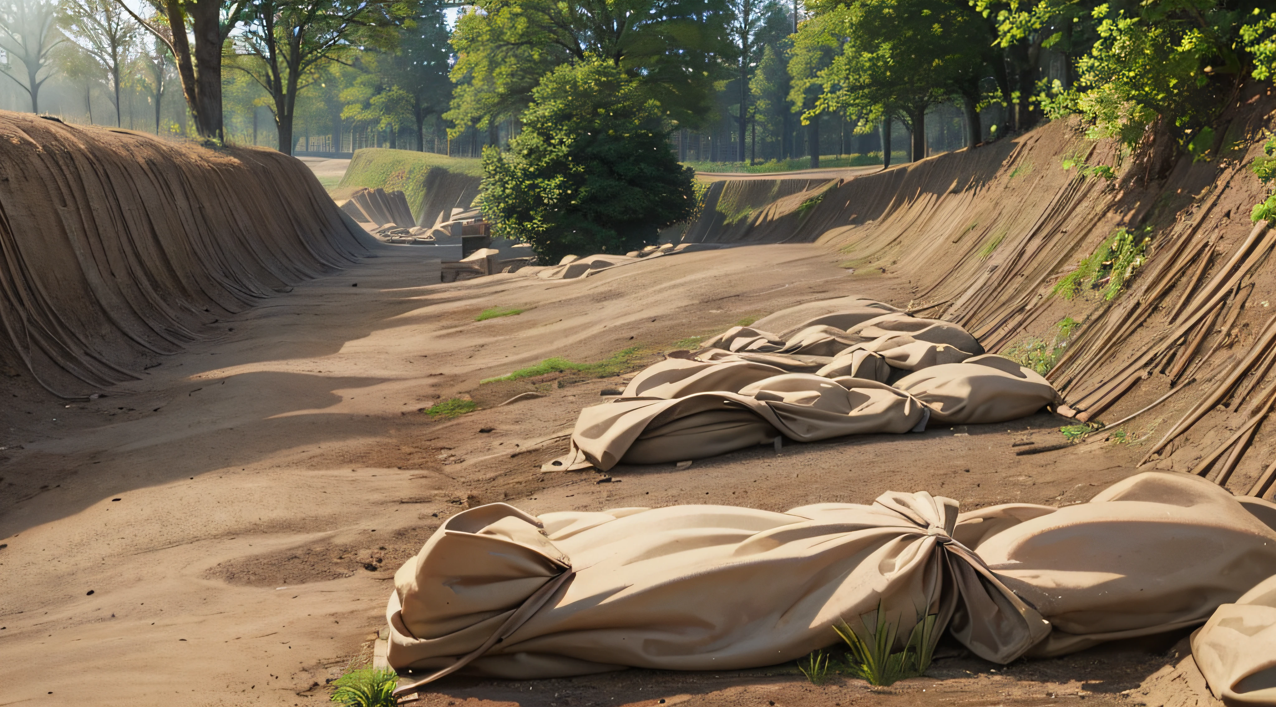 Trenches of world war one sandbags in Belgium