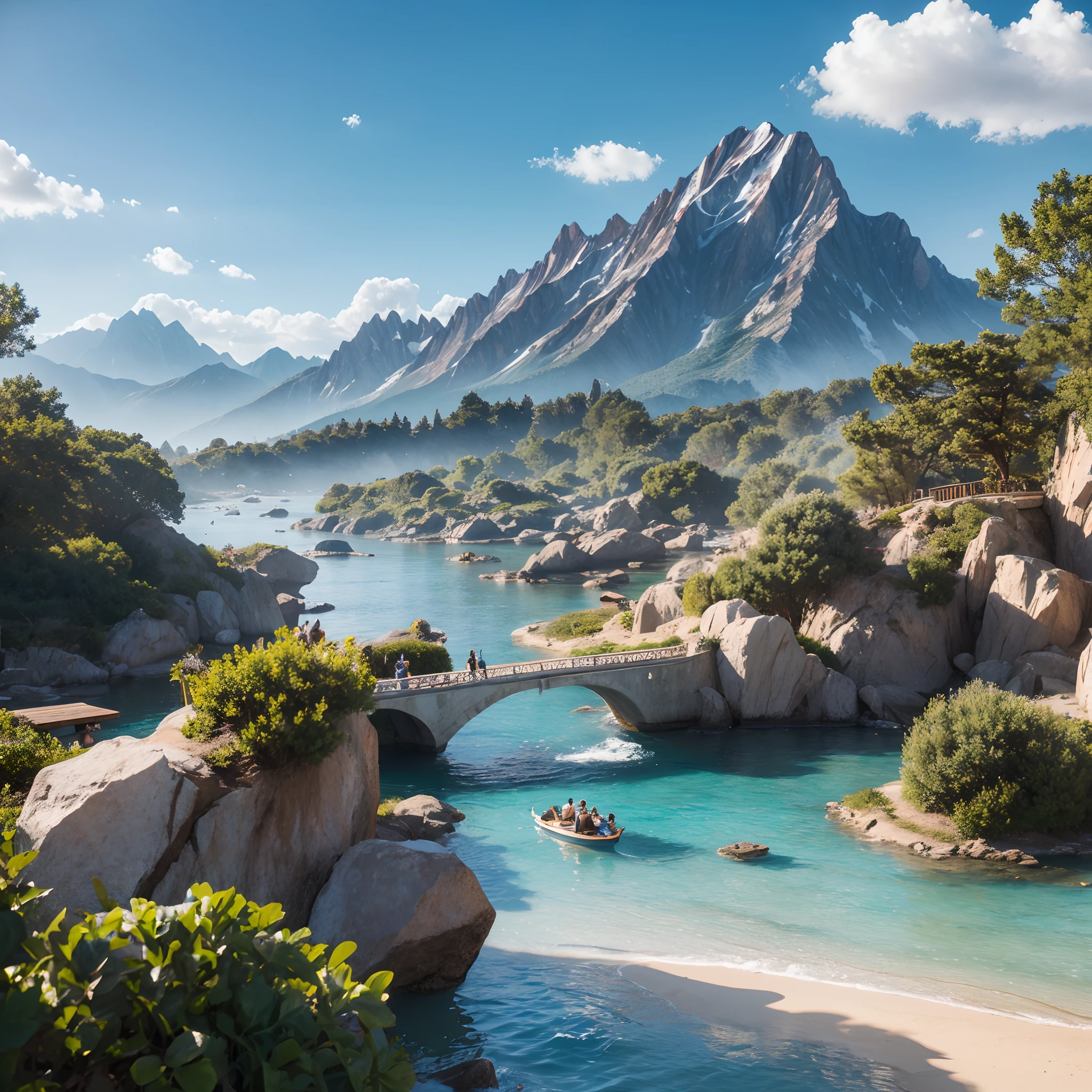 Build 1:1 sheet,Disney style,Small animals,There are mountains and waters,rendering,Focus