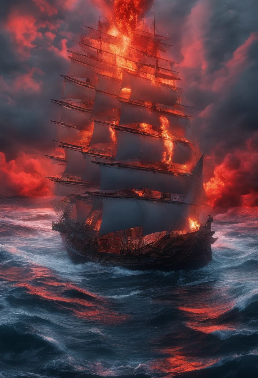 (Giant volcanic eruption:1.37),(Undersea volcanic eruption),Four pieces of hot magma,Scorched black rock, (Sky volcanic ash),beachside,(rolling waves:1.0),Fire red sky,destroy,inverted image,Epic graphics,shocking effects,,Photography,Barnett S.......,Photorealism,Imaginative,Otherworldly,Image from the work of Darren Aronofsky,Quixel Megascans Render,The picture is from Roger Deakins's work,Bottom view,Beautiful lighting, --AR 9:16 --V 5.2 --Upper Beta --Stop 80