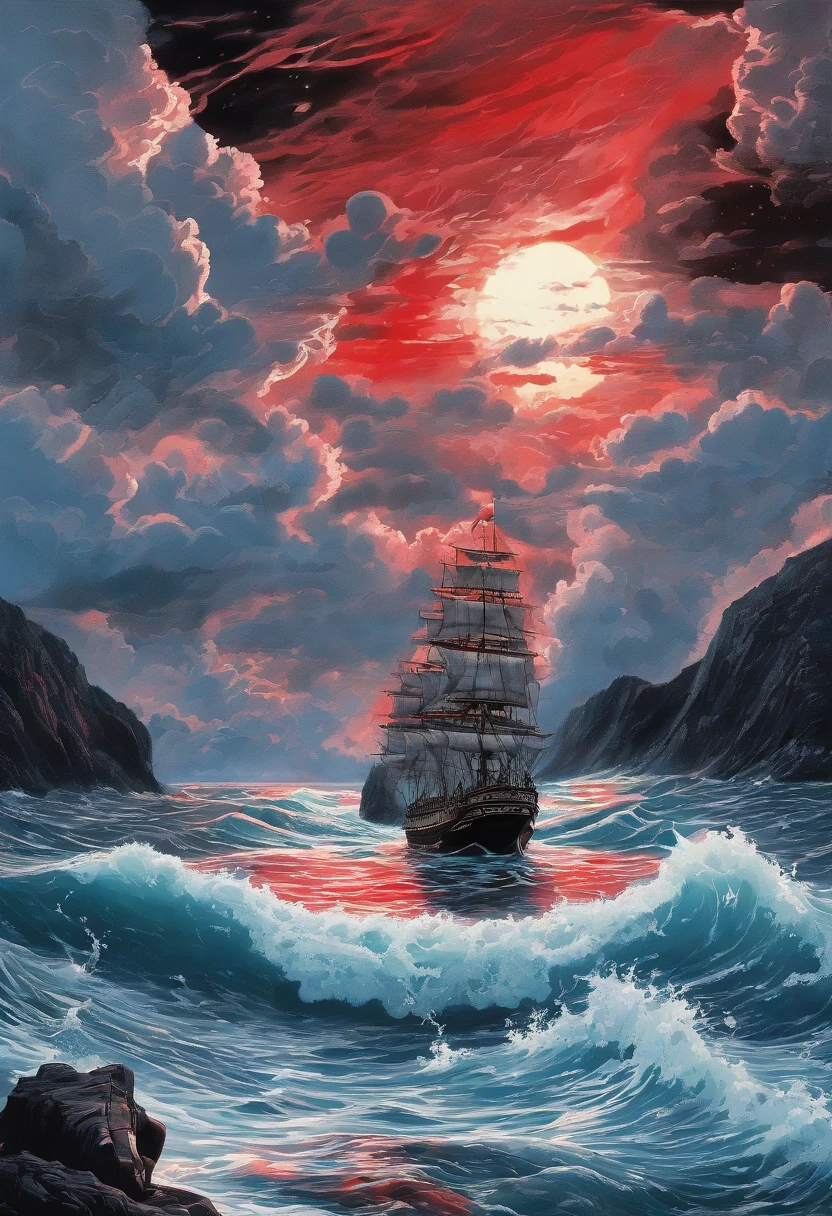 (Giant volcanic eruption:1.37)(Hot magma splashes),Scorched black rock, (Sky volcanic ash),(City by the sea),(rolling waves:1.0),Fire red sky,destroy,inverted image,Epic graphics,shocking effects,,Photography,Barnett S........,Photorealism,Imaginative,Otherworldly,Image from the work of Darren Aronofsky,Quixel Megascans Render,The picture is from Roger Deakins's work,Bottom view,Beautiful lighting, --AR 9:16 --V 5.2 --Upper Beta --Stop 80