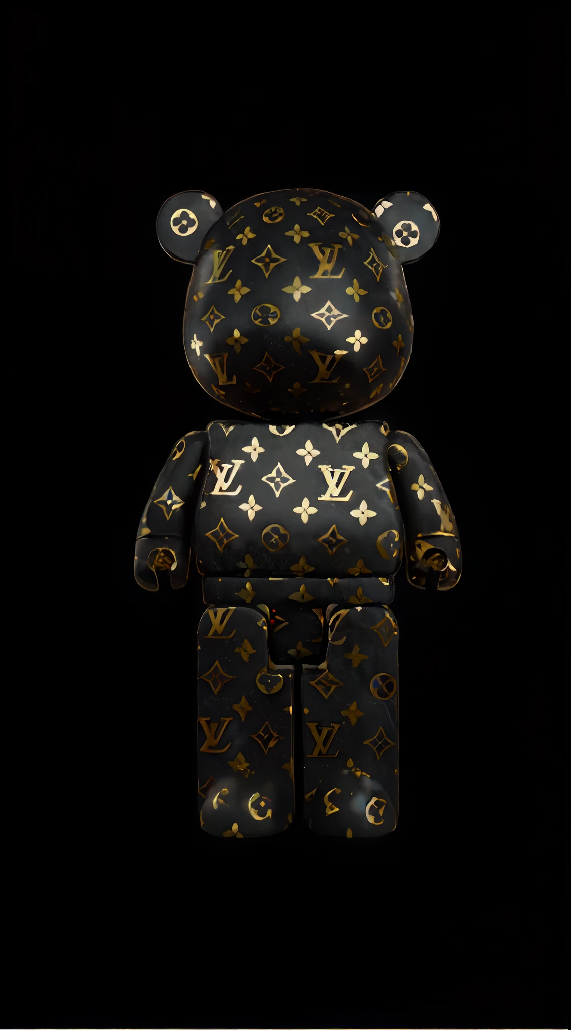 A close-up of a teddy bear with a black background, Bear Brick, Lv, Porter une armure Louis Vuitton, Louis Vuitton, masterpiece", masterpiece", 8 0. Lv, Luxe, wallpaper », Costume Louis Vuitton, Jouet de designer en viNouveaule, 3840 x 2160, 3840x2160, Nouveau, Lisa