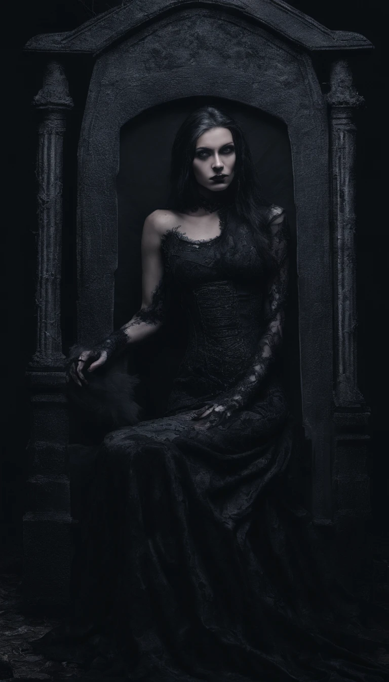 (beautiful female model:1.5), sitting in front of a old style tombstone at night with a wraith behind the tombstone, high detail, best quality, masterpiece, finely detail, realistic skin texture, 85 mm art lens, f 1.2, sharp focus, 8 k high definition, insanely detailed, intricate,
