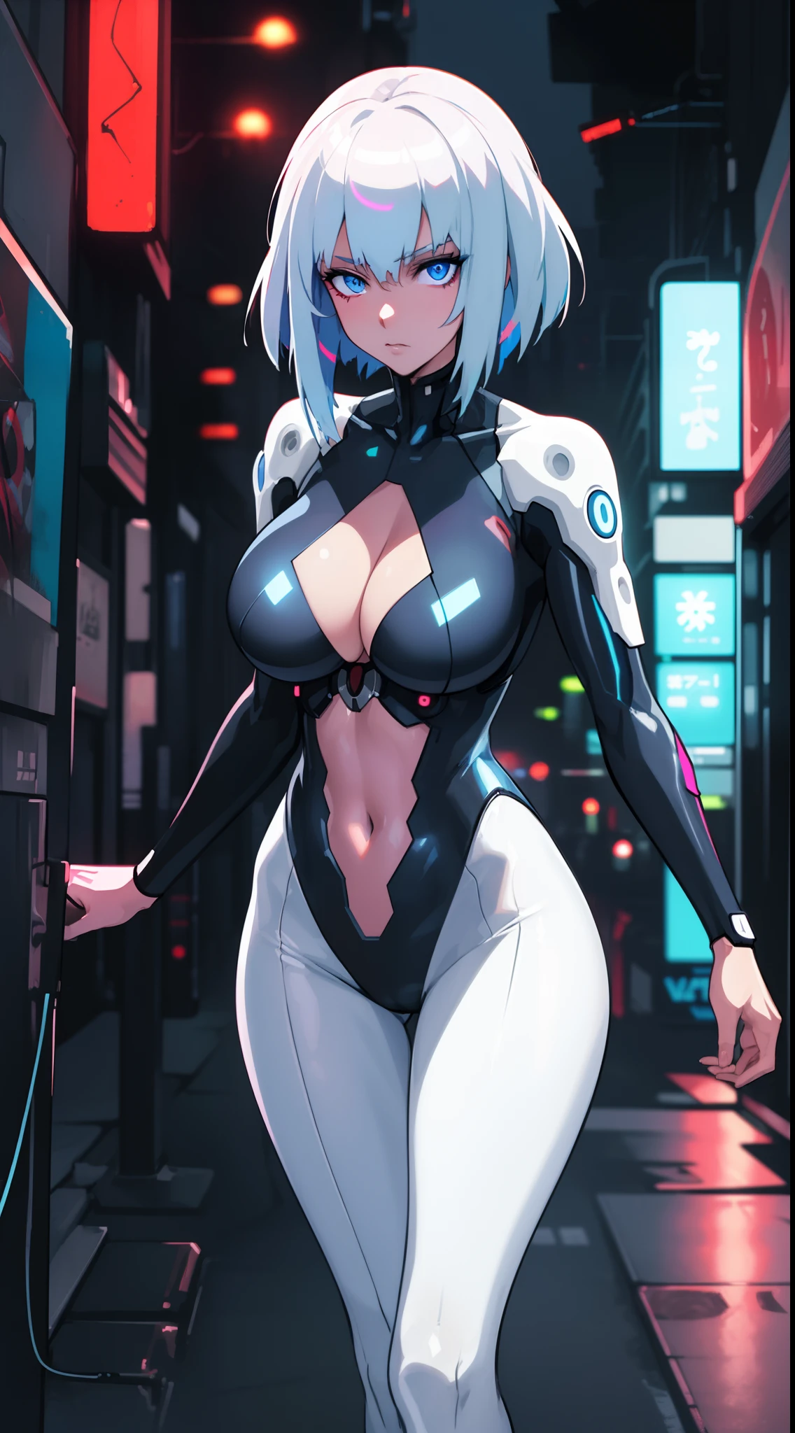 (Masterpiece:1.2), (Best Quality:1.2), (Ghost in the Shell), Detailed, A girl, Transparent clothes, Mature, blue eyes, cleavage, dark alley, (), (Neon:1.3), clown, Scary, (fire), (exhibition)