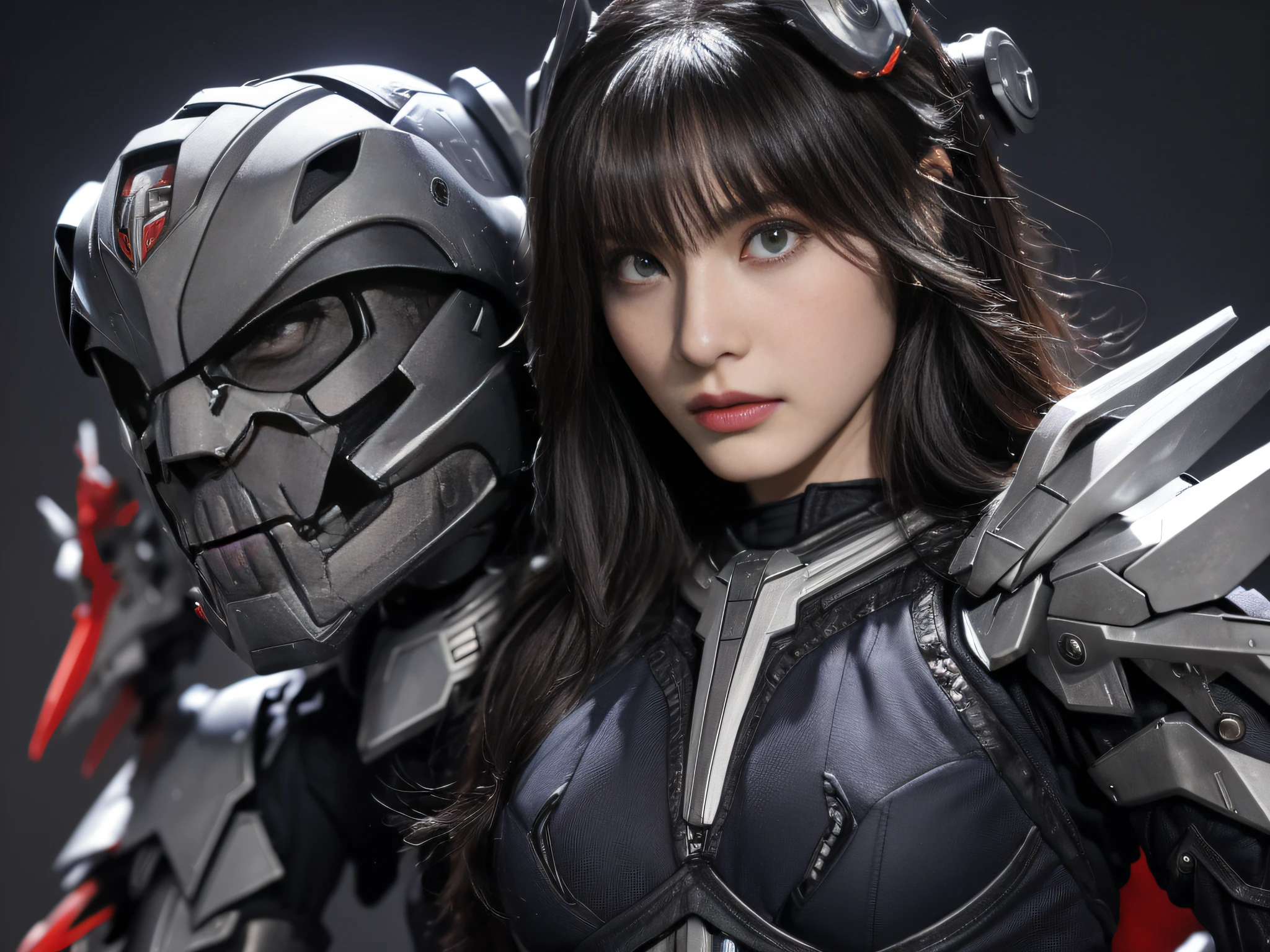(One Knight Girl)、top-quality、masterpiece、超A high resolution、(Photorealsitic:1.4)、Raw photo、1人、Fight mutants、(Wear the Dark Knight's Armor)、glowy skin、(((Dark Fantasy)))、With a beautiful sword and shield、(Black Metal Bodysuit)、(Fight goblins、ogre、Fierce battle with orcs),(Fight fiercely against aliens)、Fight fiercely、(Skeleton collective background),(Background of decaying dungeon ruins)、(Skeleton helmet)、(Fighting Demonic Beasts)、(Small LED)、((super realistic details))、portlate、(Strong giant demon beast background),globalillumination、Shadow、octan render、8K、ultrasharp、Colossal tits、Raw skin is exposed in cleavage、metals、Details of complex ornaments、Japan details、highly intricate detail、Realistic light、(Mystical expression),CGSoation Trends、Red Eyes、radiant eyes、Facing the camera、neon details、(Mechanical limbs)、(blood vessels connected to tubes)、()、Gundam、Small LED、Toostock、(Fight aliens on another planet)、(Attack of the Monster Beasts)、(Wounded in a deadly battle)、