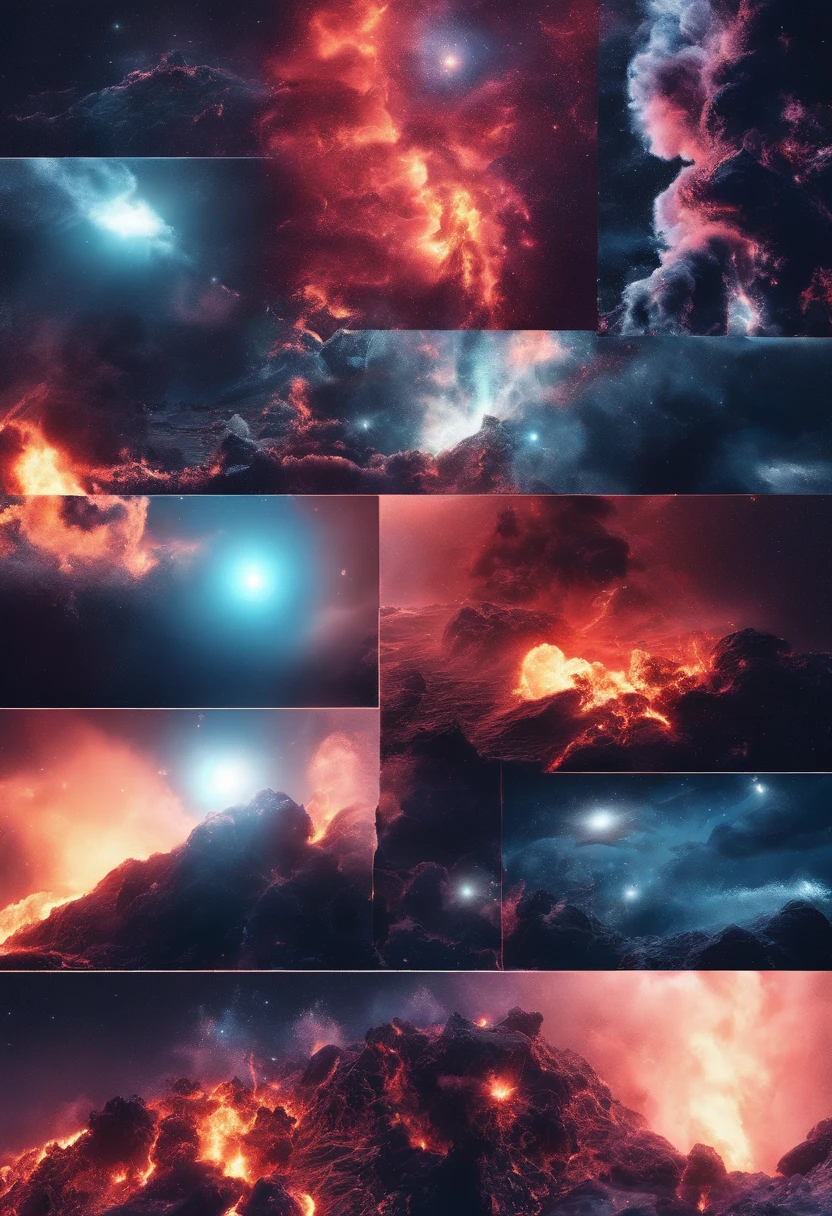 (Hawaiian volcanic eruption:1.37),(Undersea volcanic eruption),Four pieces of hot magma,Scorched black rock, (Sky volcanic ash), (City by the sea),(rolling waves:1.0),Fire red sky,destroy,inverted image,Epic graphics,shocking effects,,Photography,Barnett S..........,Photorealism,Imaginative,Otherworldly,Image from the work of Darren Aronofsky,Quixel Megascans Render,The picture is from Roger Deakins's work,Bottom view,Beautiful lighting, --AR 9:16 --V 5.2 --Upper Beta --Stop 80