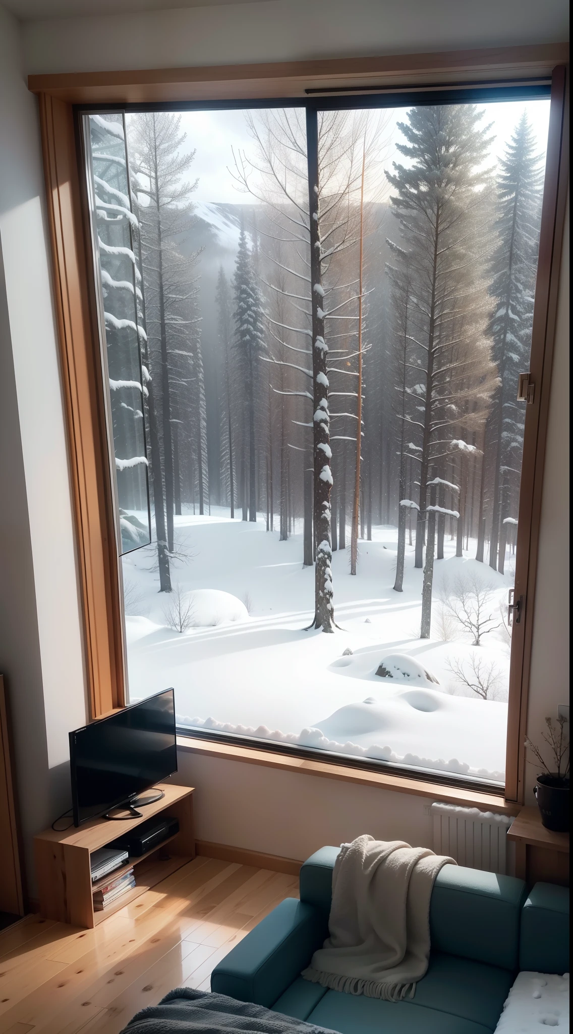 Nordic style rooms,Weather to snow,Felt like being in the house,The view from the window is a forest of ice and snow,Wall mounted TV,Burning fireplace,Wool carpets,in a panoramic view