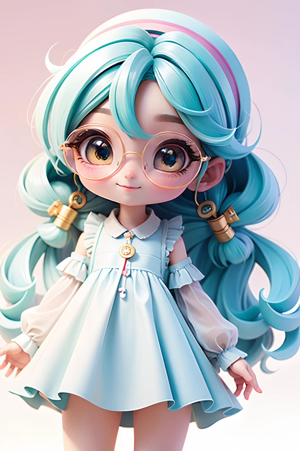cute girl, hair stuck, Loose hair, Modern accessories , eye glass, A detailed eye, detailed smile, Detaileddetails, holograph, Clear and simple background
