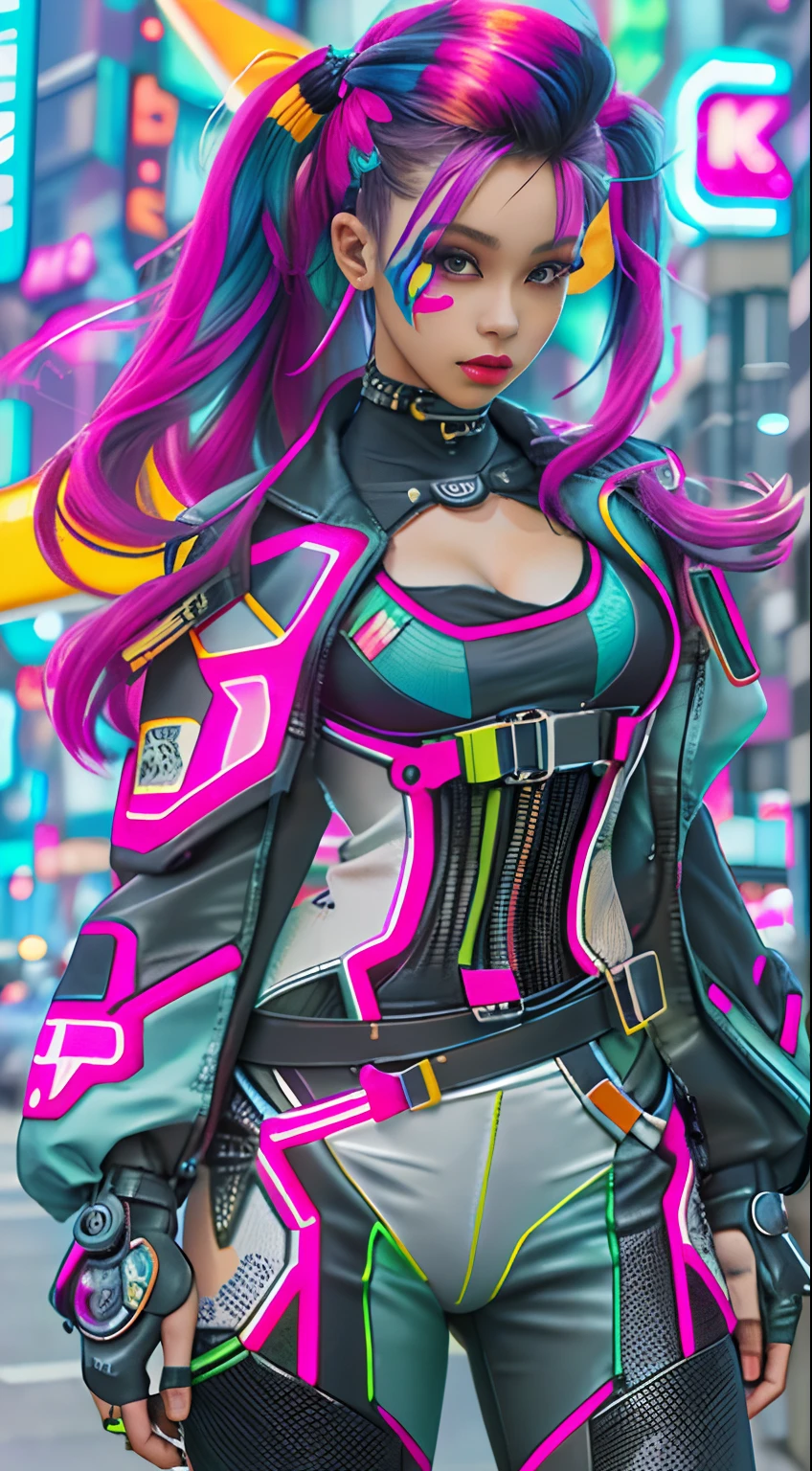 there is a woman with small breasts and massive hips in a corset and a black and white outfit, with Fishnet on breasts, humble outfit, wearing techwear and armor, cyberpunk outfit, wearing japanese techwear, intriguing outfit, all black cyberpunk clothes, cyberpunk style outfit, female cyberpunk anime girl, cyberpunk streetwear, cyberpunk dress, anime girl cosplay, photograph of a techwear woman, cyberpunk anime girl, wearing cyberpunk streetwear, maid outfit --auto --s2