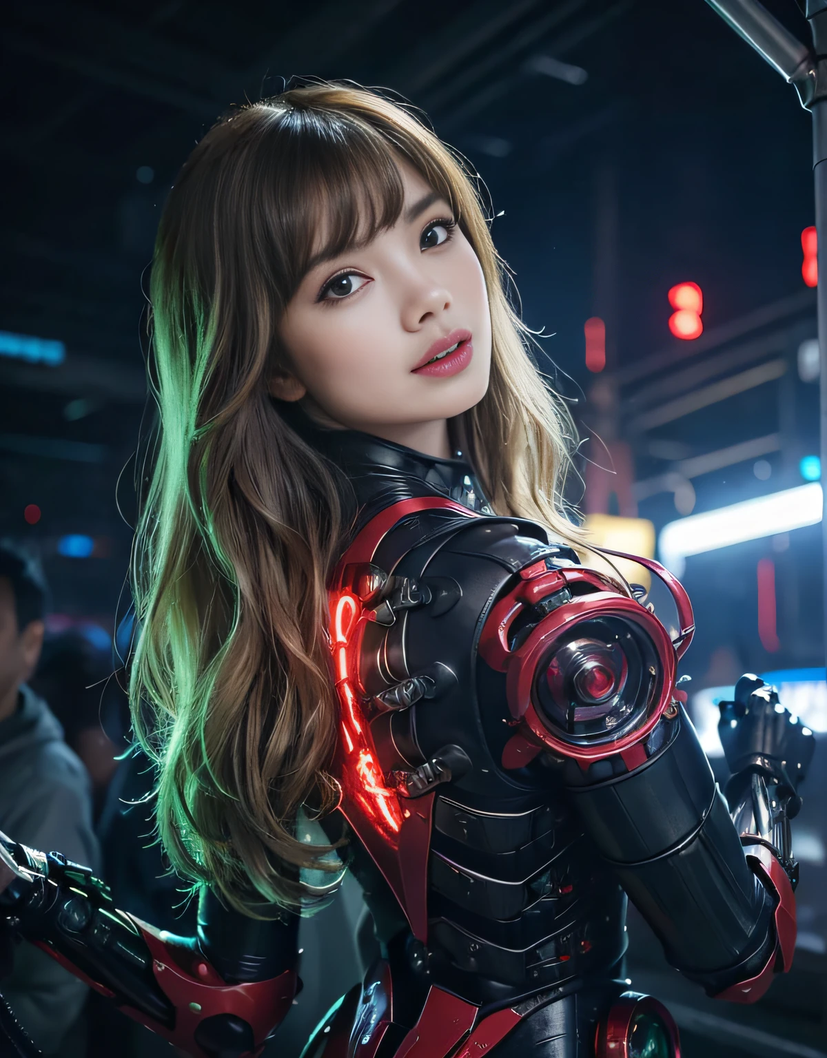 (1 mechanical girl)、qualidade superior、obra prima、超A high resolution、(Fotorrealista:1.4)、Foto RAW、1 、Lute contra mutantes、Pele brilhante、(((1 mechanical girl)))、Com uma bela faca、(Bodysuit de metal amarelo)、(duende、ogro、Batalha feroz com orcs),(Fight fiercely against aliens)、Lute ferozmente、(Fundo bonito da floresta)、(Fighting Demonic Beasts)、(LED pequeno)、((Detalhes super realistas))、portlate、(Strong background of the giant demonic beast),globaliluminação、Sombra、octan render、8k、ultrasharp、Seios colossais、Raw skin is exposed in cleavage、metal、Detalhes de ornamentos complexos、Japan Details、Detalhes altamente intrincados、luz realista、(mystical expression),CGSoation Trends、olhos vermelhos、Olhos Radiante、Facing the camera、Neon details、(mechanical limbs)、(Blood Vessels Attached to Tubes)、mechanical vertebrae attached to the back、mechanical cervical attaching to neck、(wires and cables connecting to the head)、Gundam、LED pequeno、,Mechanical thighs、Toostock、(Hands are also made of machines)、(Ataque das Bestas Monstruosas)、(Ferido em uma batalha mortal)、