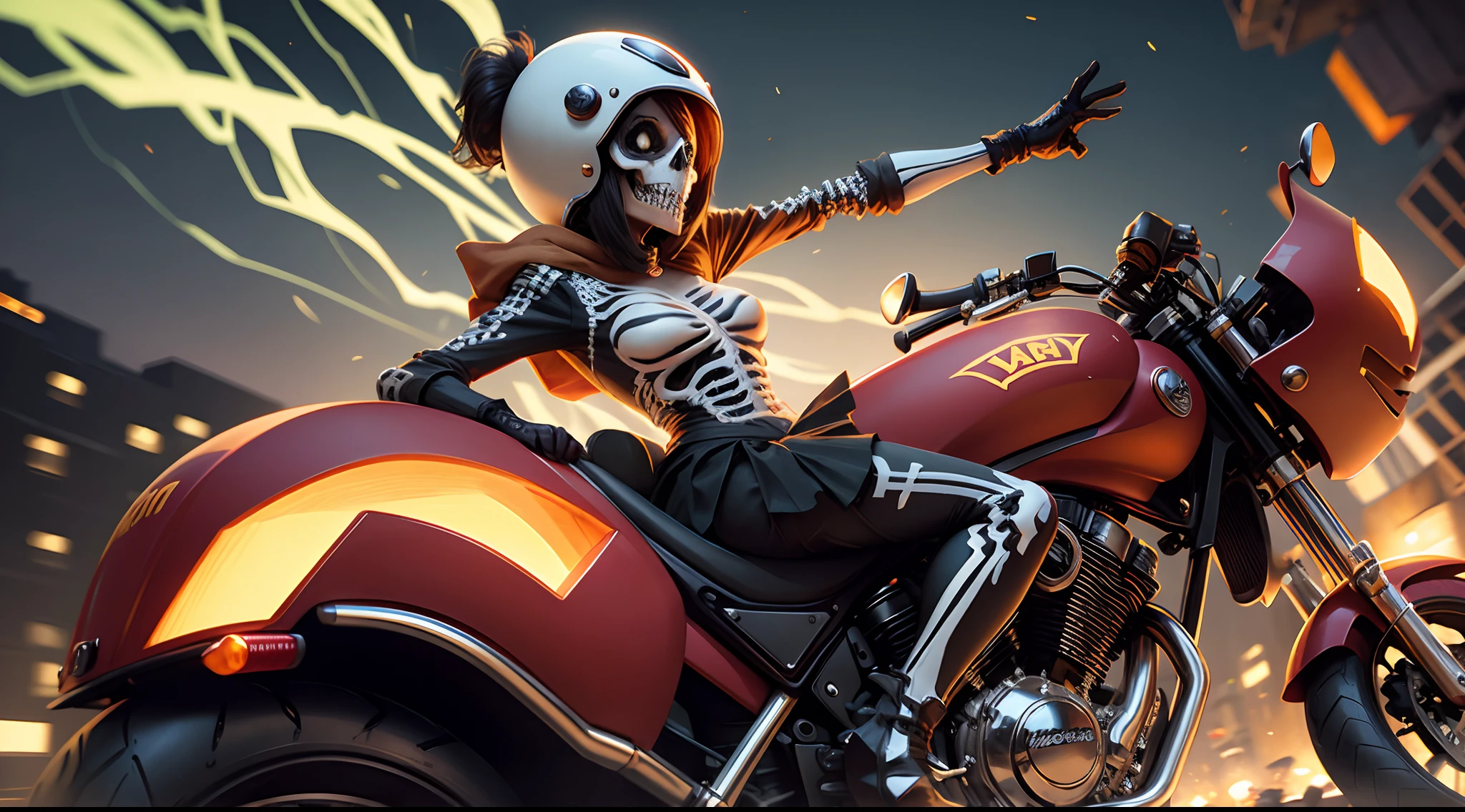 haloween crazy happy skeleton woman motocycle fun with funy helmet