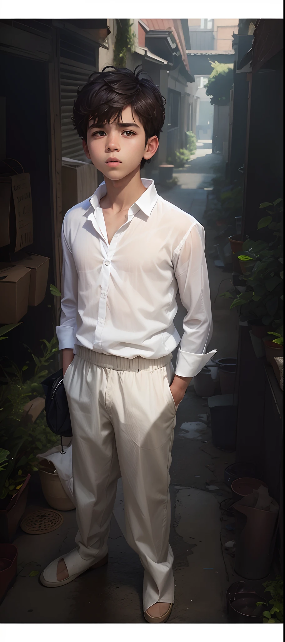 A boy in a white shirt, to be real, to be real, only show half of his face