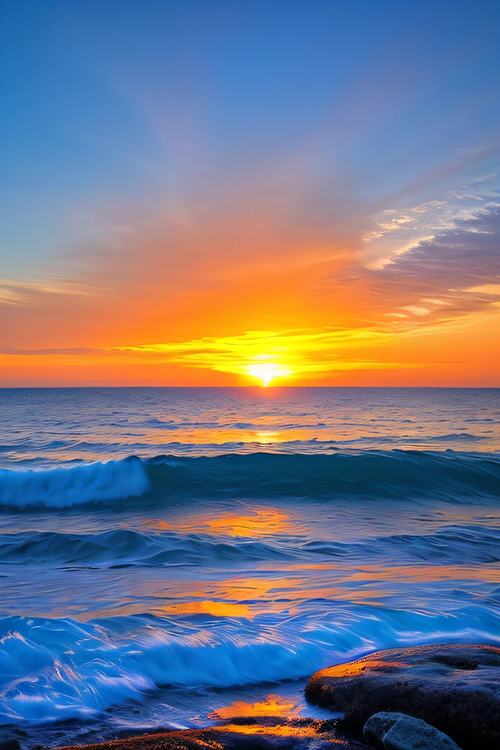 Gorgeous sunrise background with sea, blue water