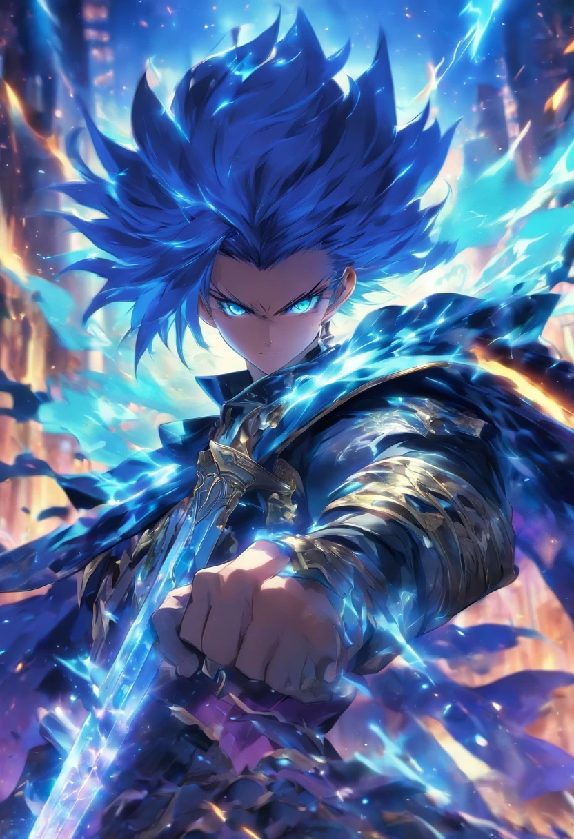 anime character with a sword and a cape holding a gun, keqing from genshin impact, genshin impact character, key anime art, zhongli from genshin impact, official character art, full portrait of elementalist, genshin impact style, fullbody rpg portrait, young shadow mage male, tall anime guy with blue eyes, shadowverse style