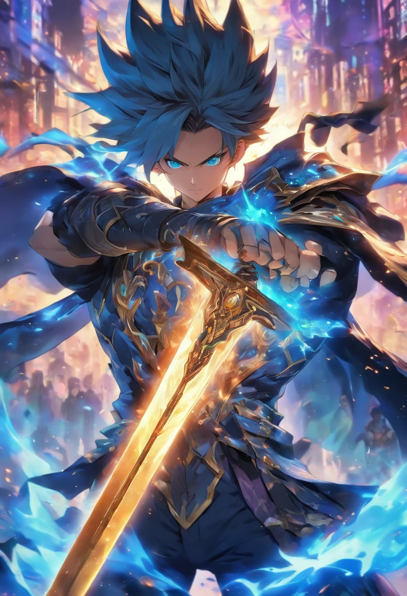 anime character with a sword and a cape holding a gun, keqing from genshin impact, genshin impact character, key anime art, zhongli from genshin impact, official character art, full portrait of elementalist, genshin impact style, fullbody rpg portrait, young shadow mage male, tall anime guy with blue eyes, shadowverse style