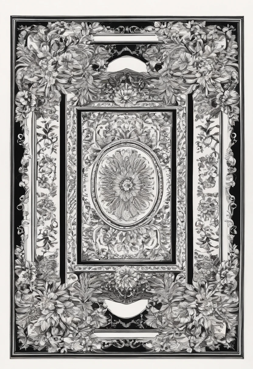 wedding design border in black ink on square white paper.