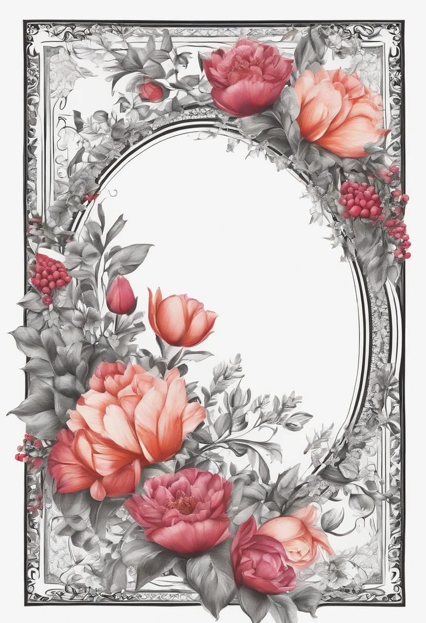 wedding design border in black ink on square white paper.