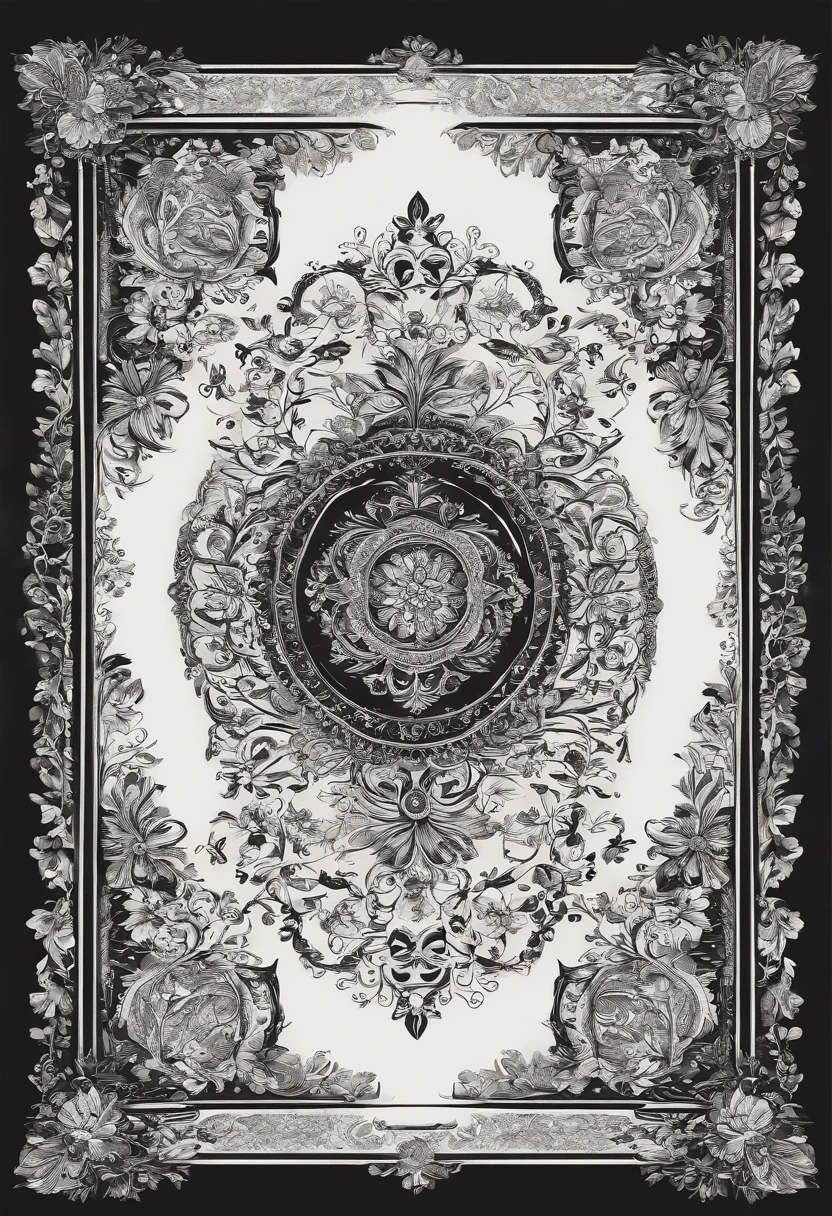 wedding design border on black ink on the edge of the square white paper. the space in the middle is blank.