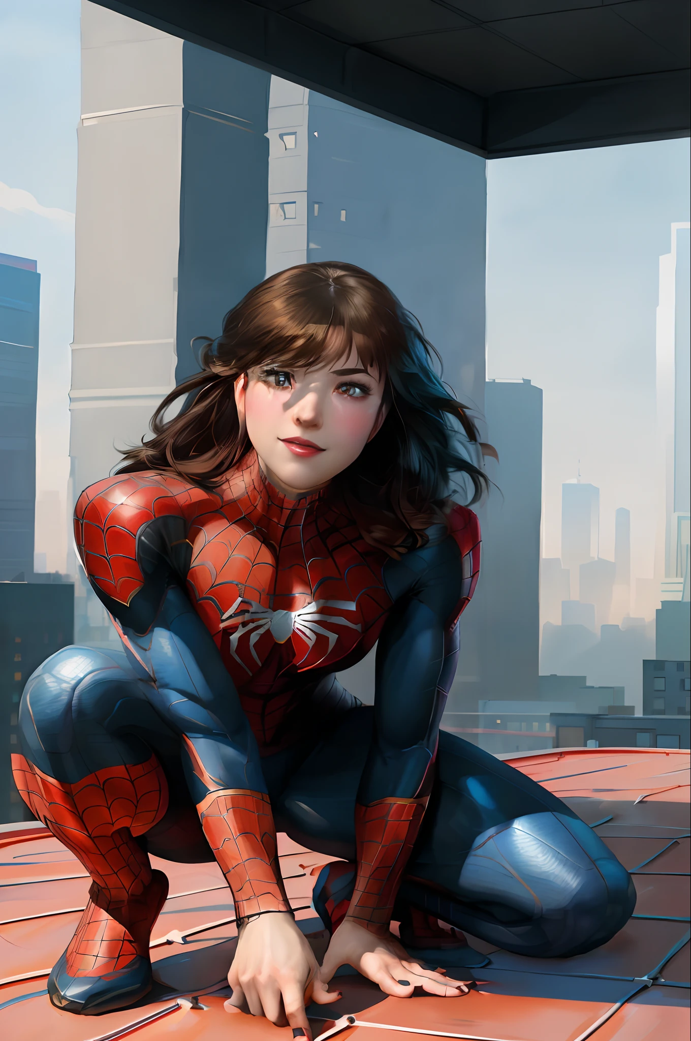 spider - man posing on a rooftop with a city in the background, artgerm and atey ghailan, wojtek fus, ross tran 8 k, by ruan jia and stanley artgerm, extremely detailed artgerm, style artgerm, alena aenami and artgerm, artgerm and ilya kuvshinov