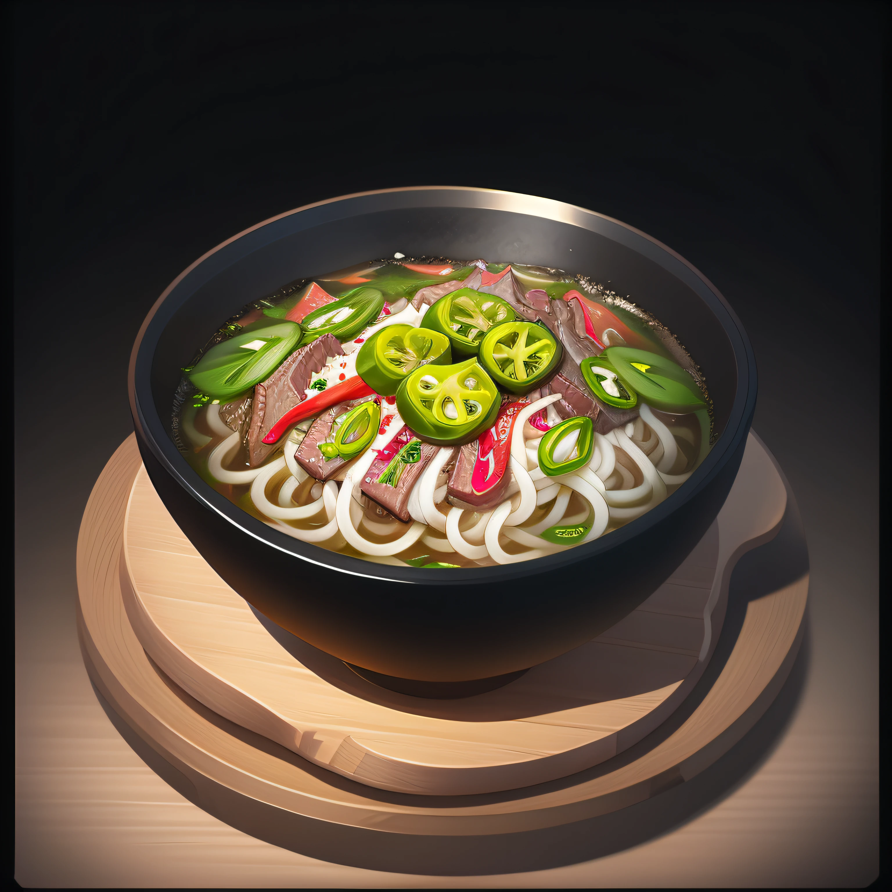 BOWL OF PHO,RARE BEEF, game icon institute, game icon,black background,simple background,plate,