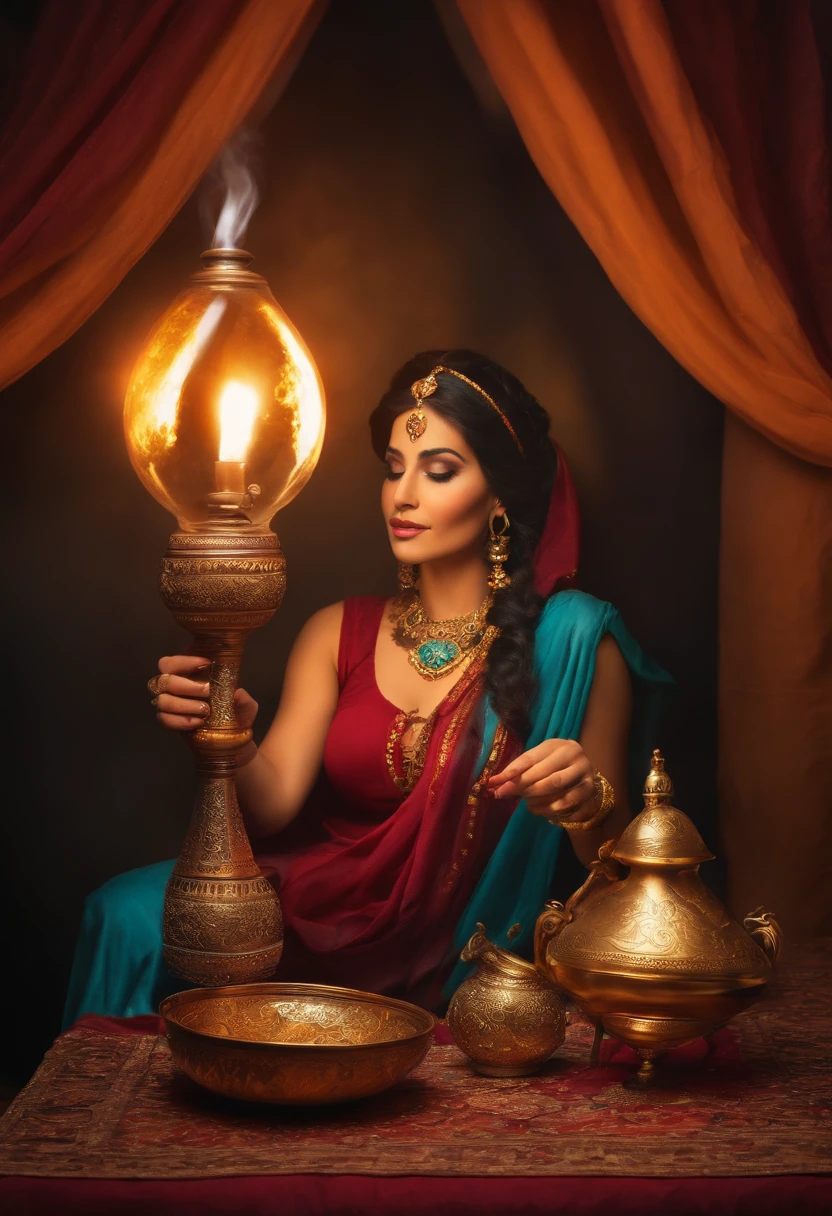genie, Magic lamp, oil lamp, woman