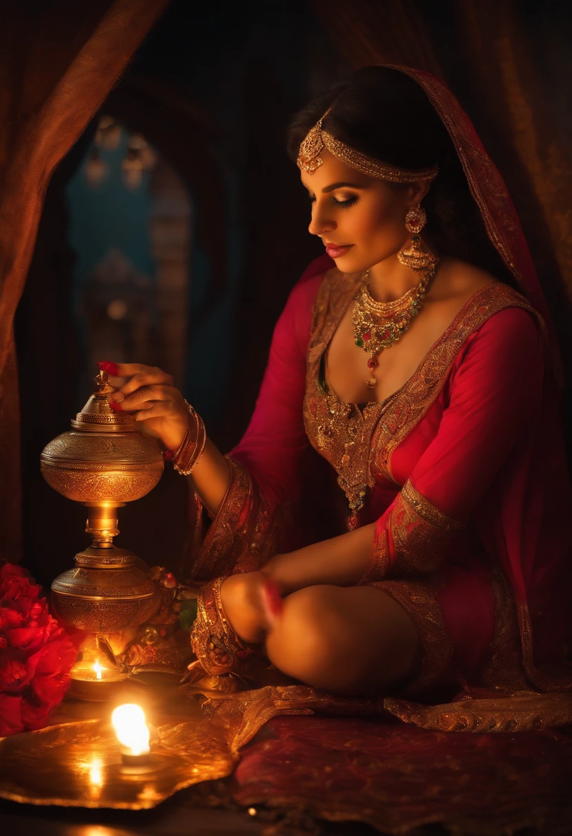 genie, Magic lamp, oil lamp, woman