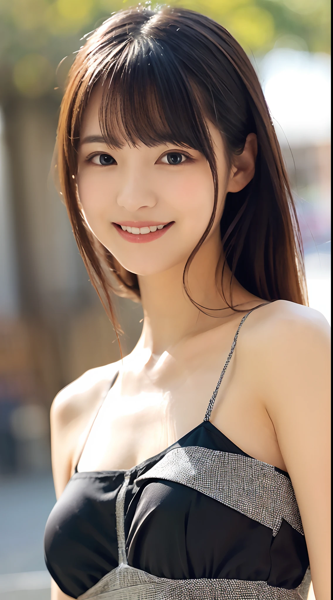 masutepiece, absurderes, Fine detail, nffsw, Highly detailed face and eyes, Photoreal, Full body portrait of naked young woman, slenderbody、Middle bob black hair、A little smile on his lips、hiding chest with hands、Blurry background, Head Office Photo_Portrait