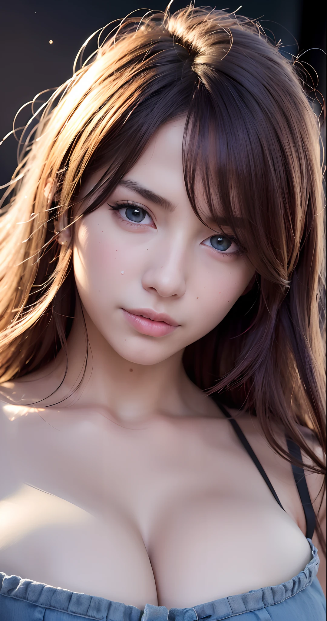 (realistic, photo-realistic:1.37),(8k, RAW photo, best quality, masterpiece:1.2), cute, ultra-detailed,heart-shaped pupils,physically-based rendering, ultra high res, kodakvision color, shot on Arricam LT Camera, bokeh, sharp focus,
looking at viewer,photorealistic,realistic, solo, photorealistic, best quality,extremely detailed face,extremely detailed eyes and face, beautiful detailed eyes,absurdres, incredibly absurdres,haunting smile,Messy hair, floating hair, ,