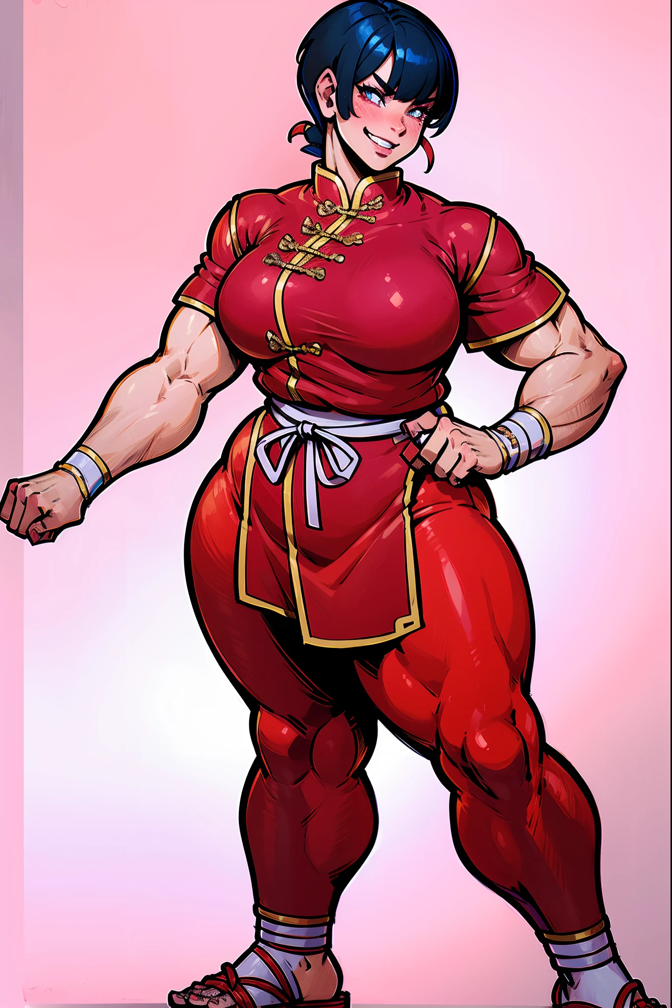 Mai Shiranui femboy, gigantic muscular body, 4 arms, full body.