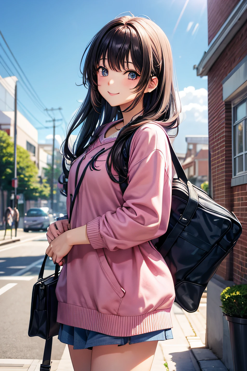 in her 20s、college girls、A slight smil、Anime style